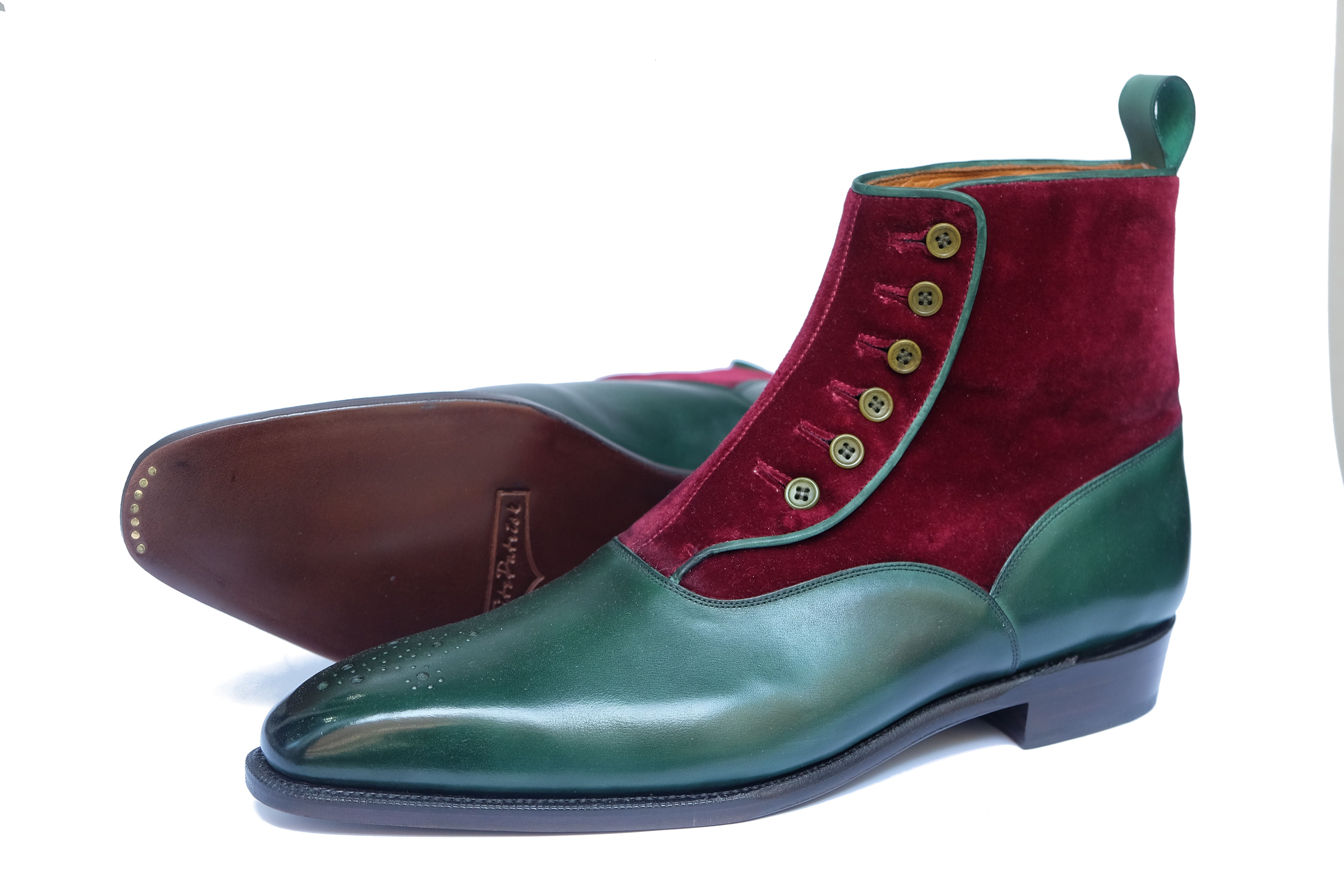 Westlake - MTO - Forest Green Calf / Burgundy Velour - LPB Last - Single Leather Sole-Made To Order-J.FitzPatrick Footwear