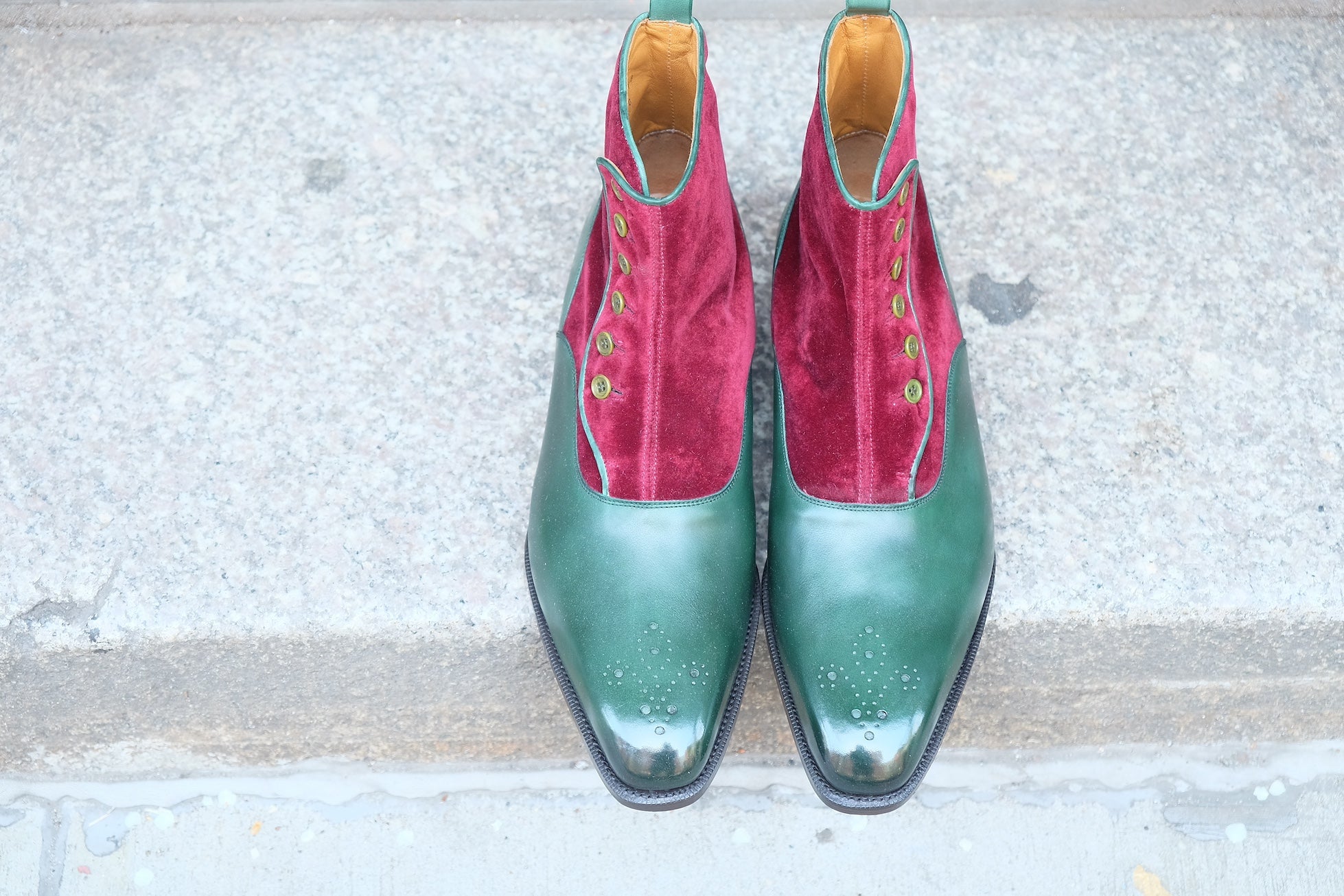 Westlake - MTO - Forest Green Calf / Burgundy Velour - LPB Last - Single Leather Sole-Made To Order-J.FitzPatrick Footwear