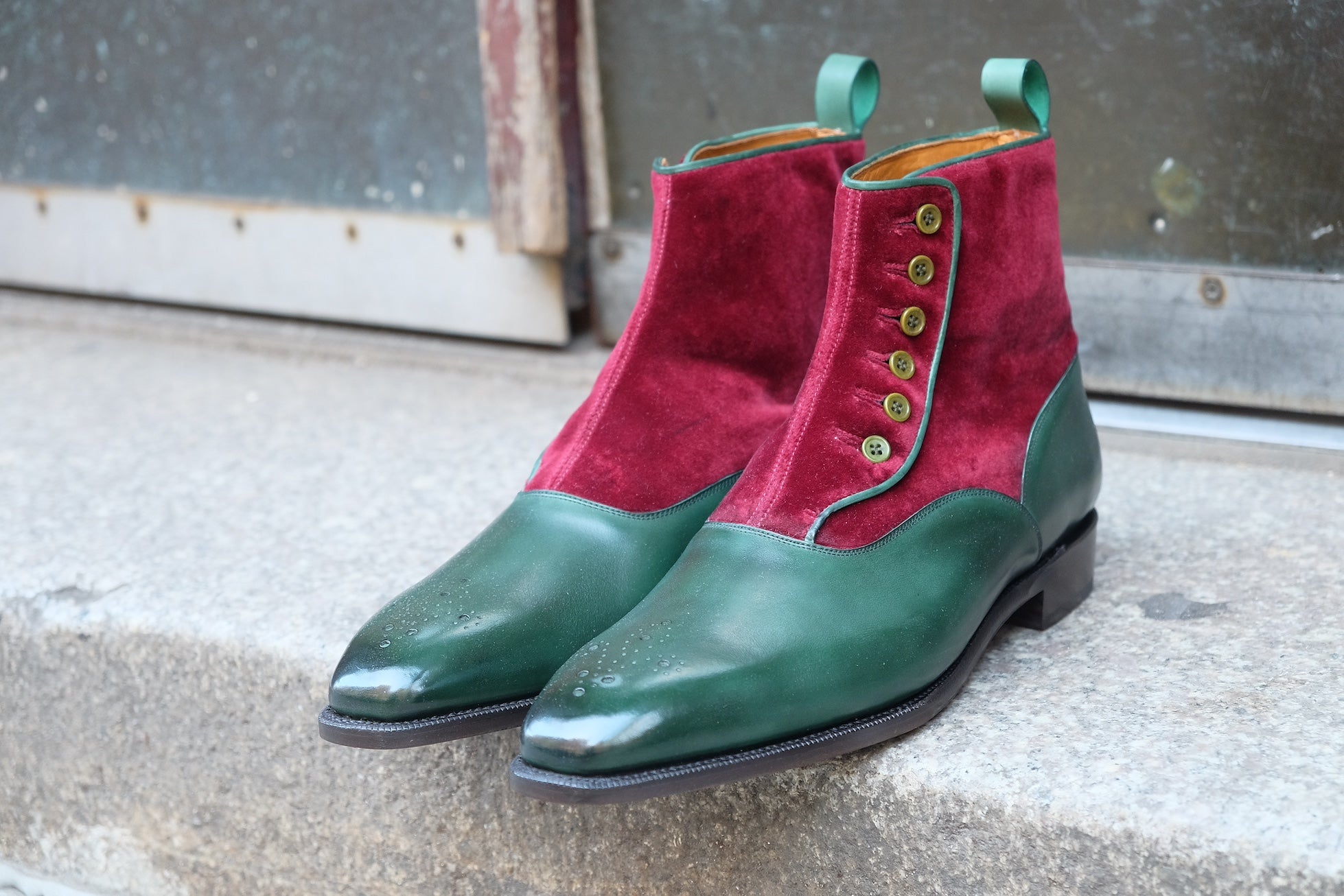 Westlake - MTO - Forest Green Calf / Burgundy Velour - LPB Last - Single Leather Sole-Made To Order-J.FitzPatrick Footwear