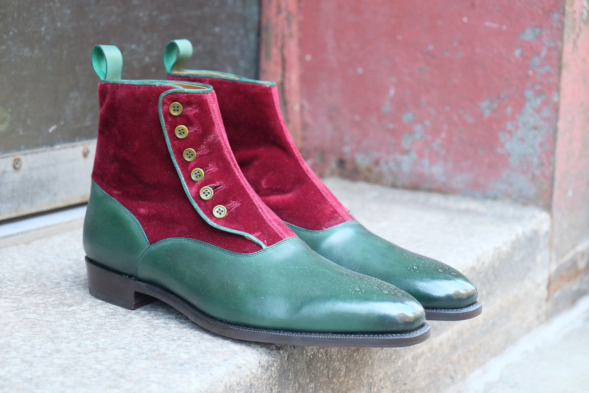 Westlake - MTO - Forest Green Calf / Burgundy Velour - LPB Last - Single Leather Sole-Made To Order-J.FitzPatrick Footwear