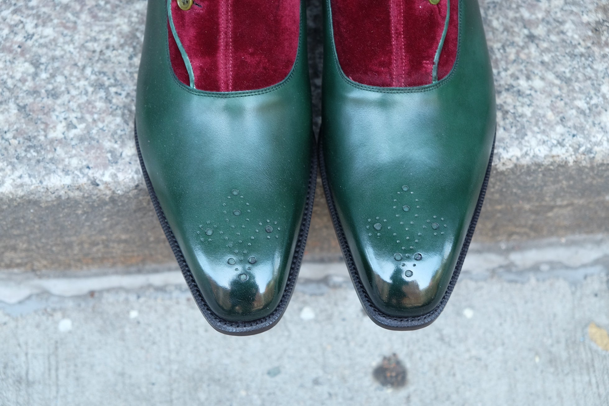 Westlake - MTO - Forest Green Calf / Burgundy Velour - LPB Last - Single Leather Sole-Made To Order-J.FitzPatrick Footwear