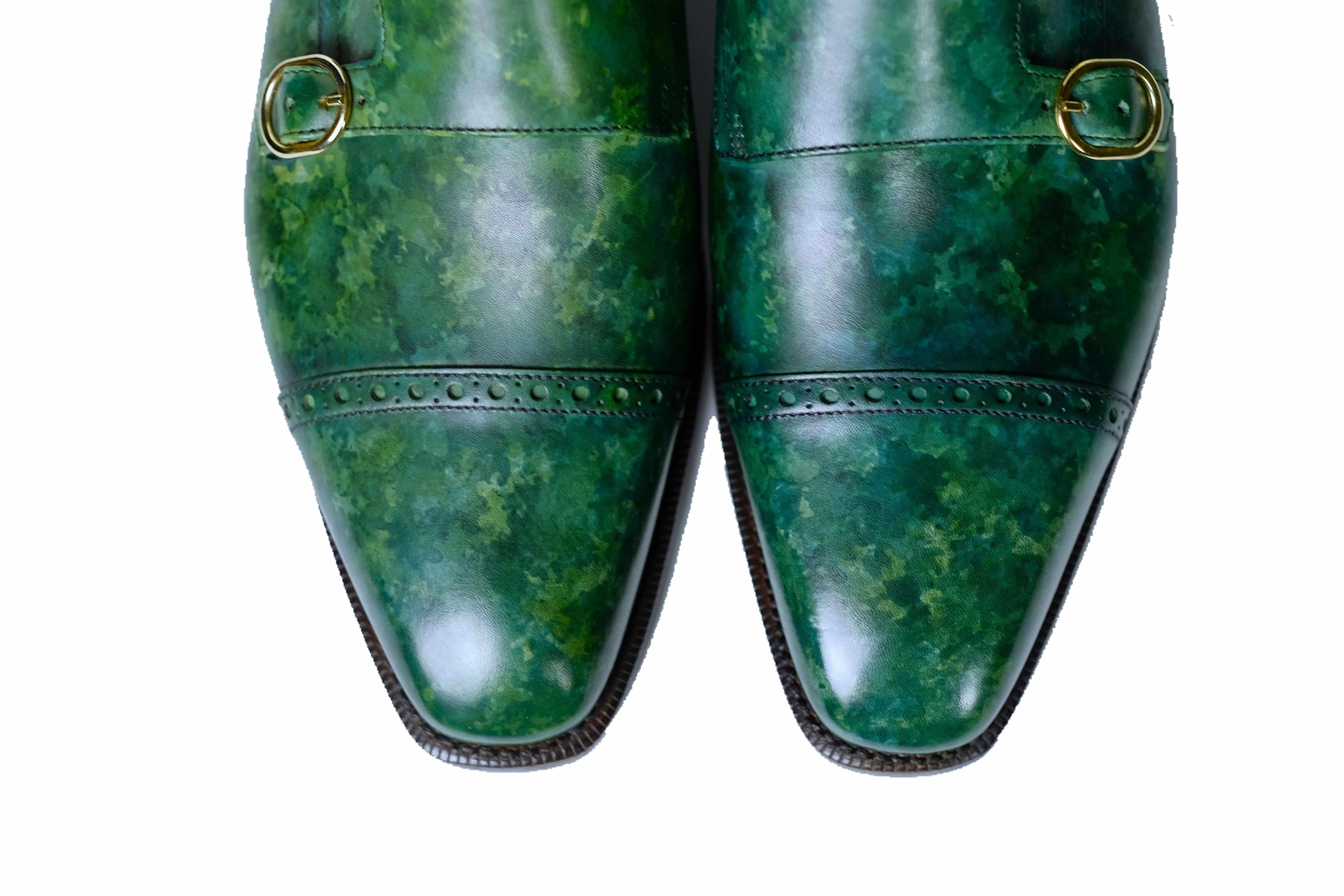 Woodland - Forest Green Marble Patina-Double Monk Straps Monkstraps-J.FitzPatrick Footwear