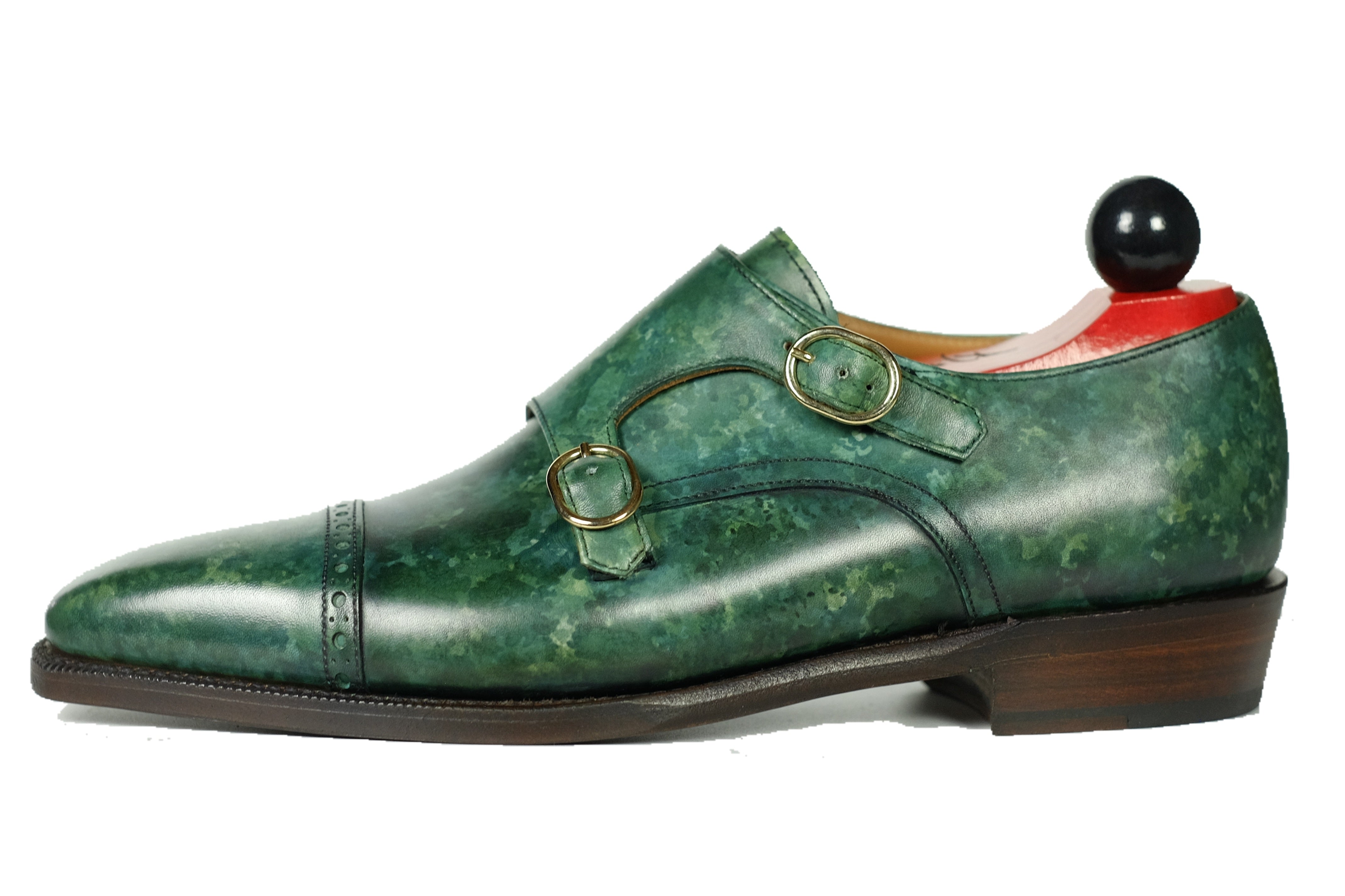 Woodland - Forest Green Marble Patina-Double Monk Straps Monkstraps-J.FitzPatrick Footwear