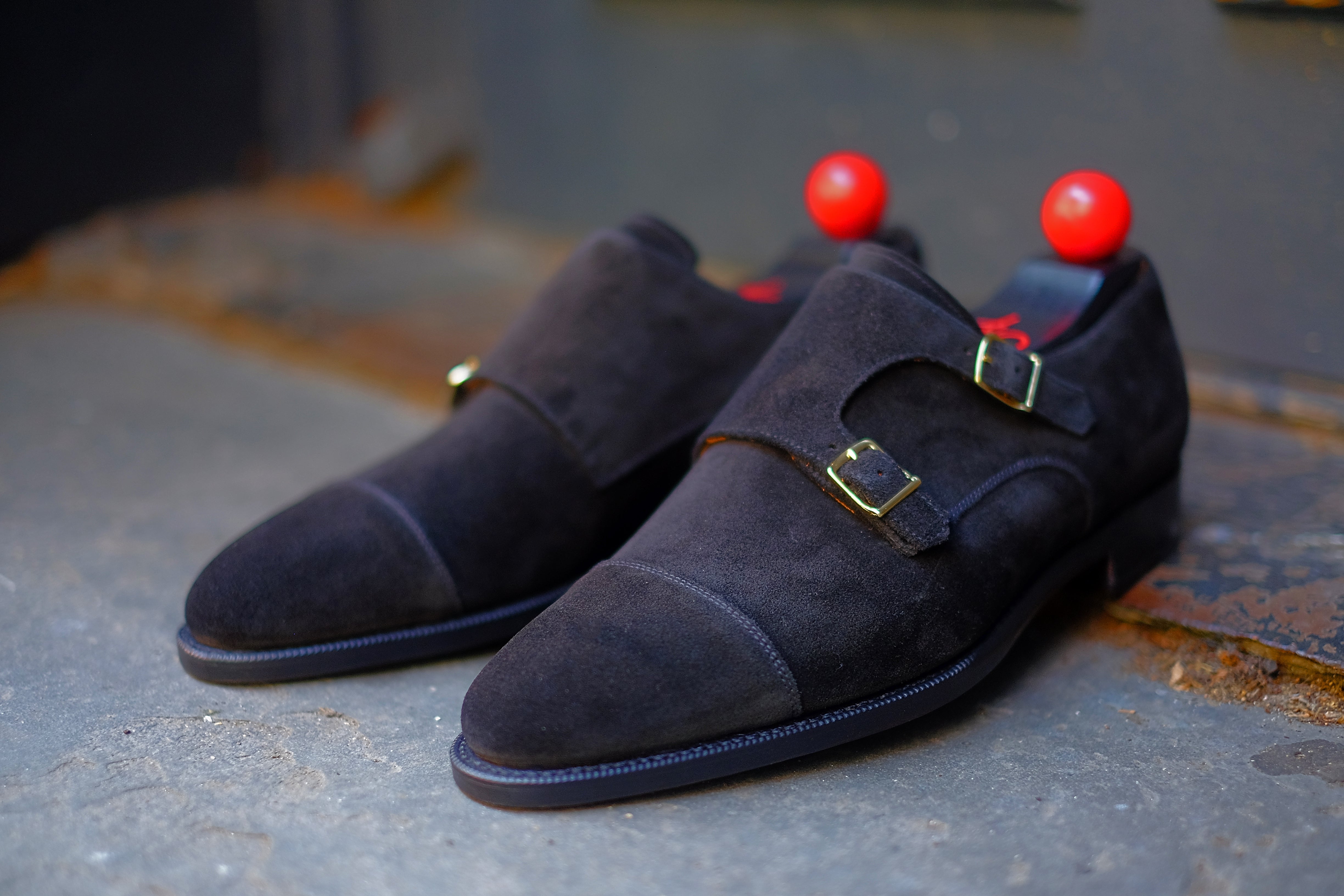 Kent - MTO - Black Suede - TMG Last - Single Leather Sole - Square Gold Buckles