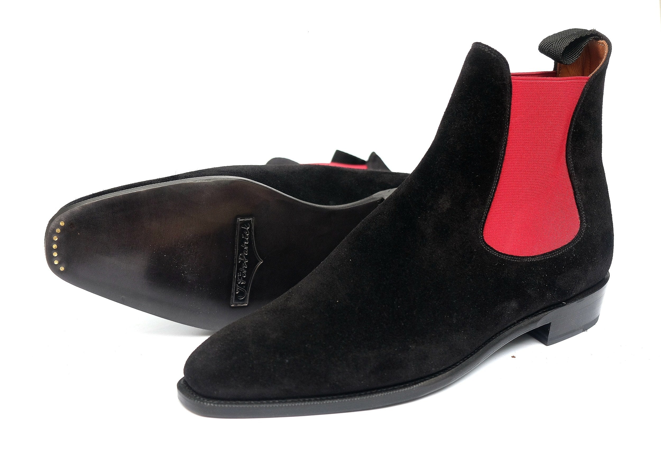 Alki - MTO - Black Suede / Red Gore - LPB Last - Single Leather Sole-Made To Order Chelsea Boots-J.FitzPatrick Footwear