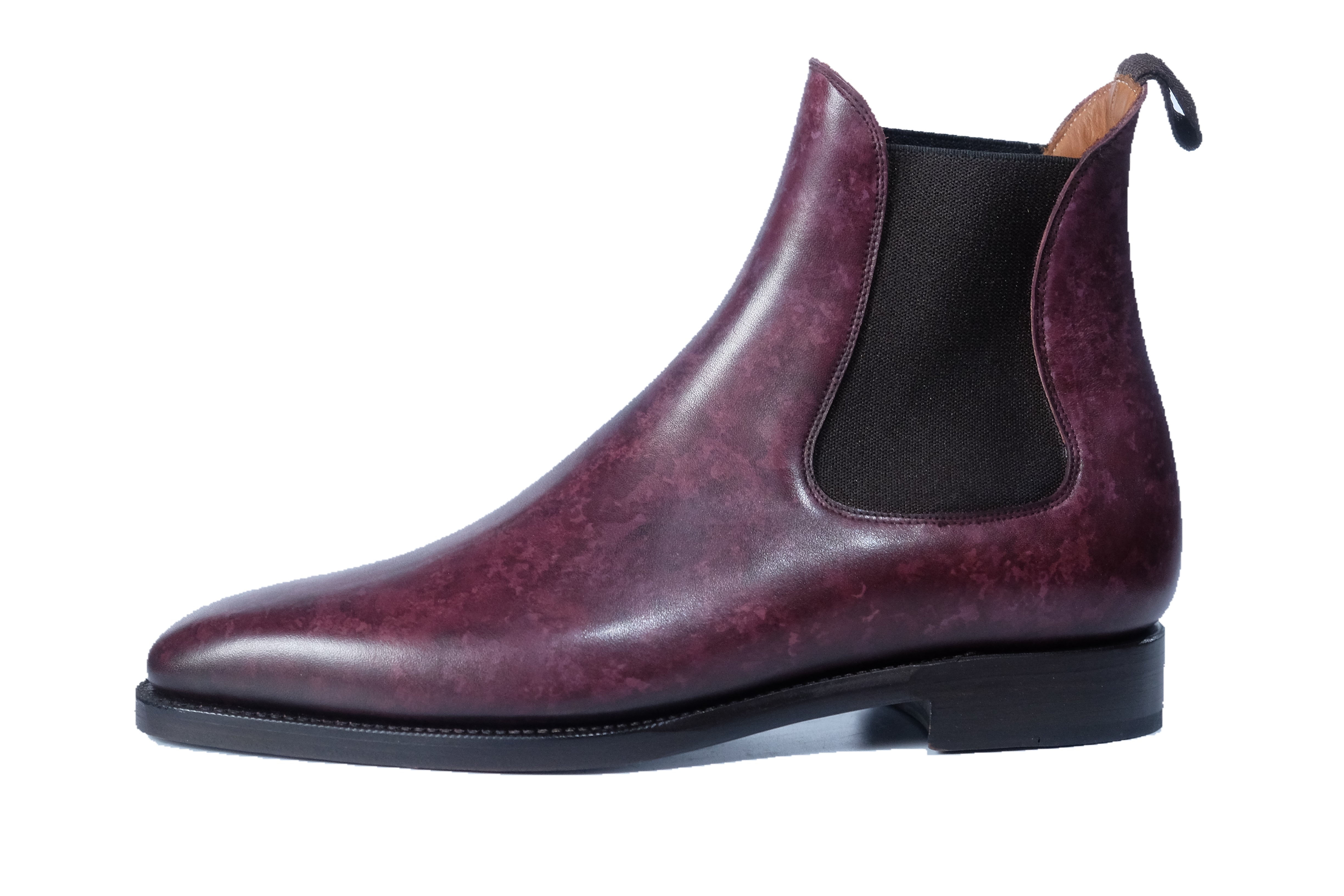 Alki - MTO - Mulberry Marble Patina - LPB Last - Single Leather Sole-Made To Order Chelsea Boots-J.FitzPatrick Footwear