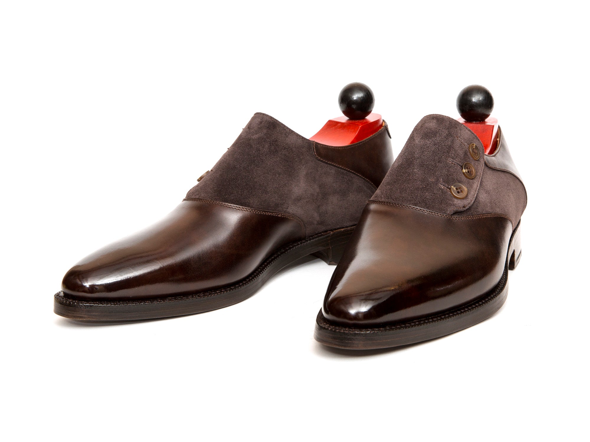 Aurora - MTO - Dark Brown Museum Calf / Dark Brown Suede - JKF Last - Double Leather Sole-Made To Order Button Shoe Plain Toe-J.FitzPatrick Footwear