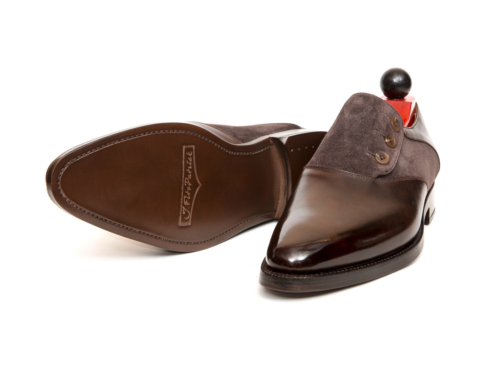 Aurora - MTO - Dark Brown Museum Calf / Dark Brown Suede - JKF Last - Double Leather Sole-Made To Order Button Shoe Plain Toe-J.FitzPatrick Footwear