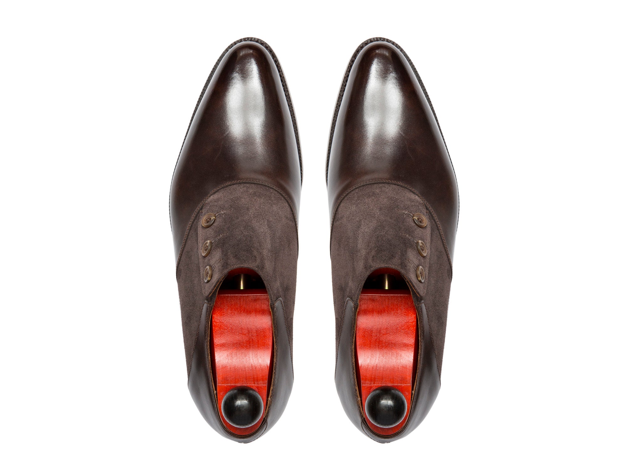 Aurora - MTO - Dark Brown Museum Calf / Dark Brown Suede - JKF Last - Double Leather Sole-Made To Order Button Shoe Plain Toe-J.FitzPatrick Footwear