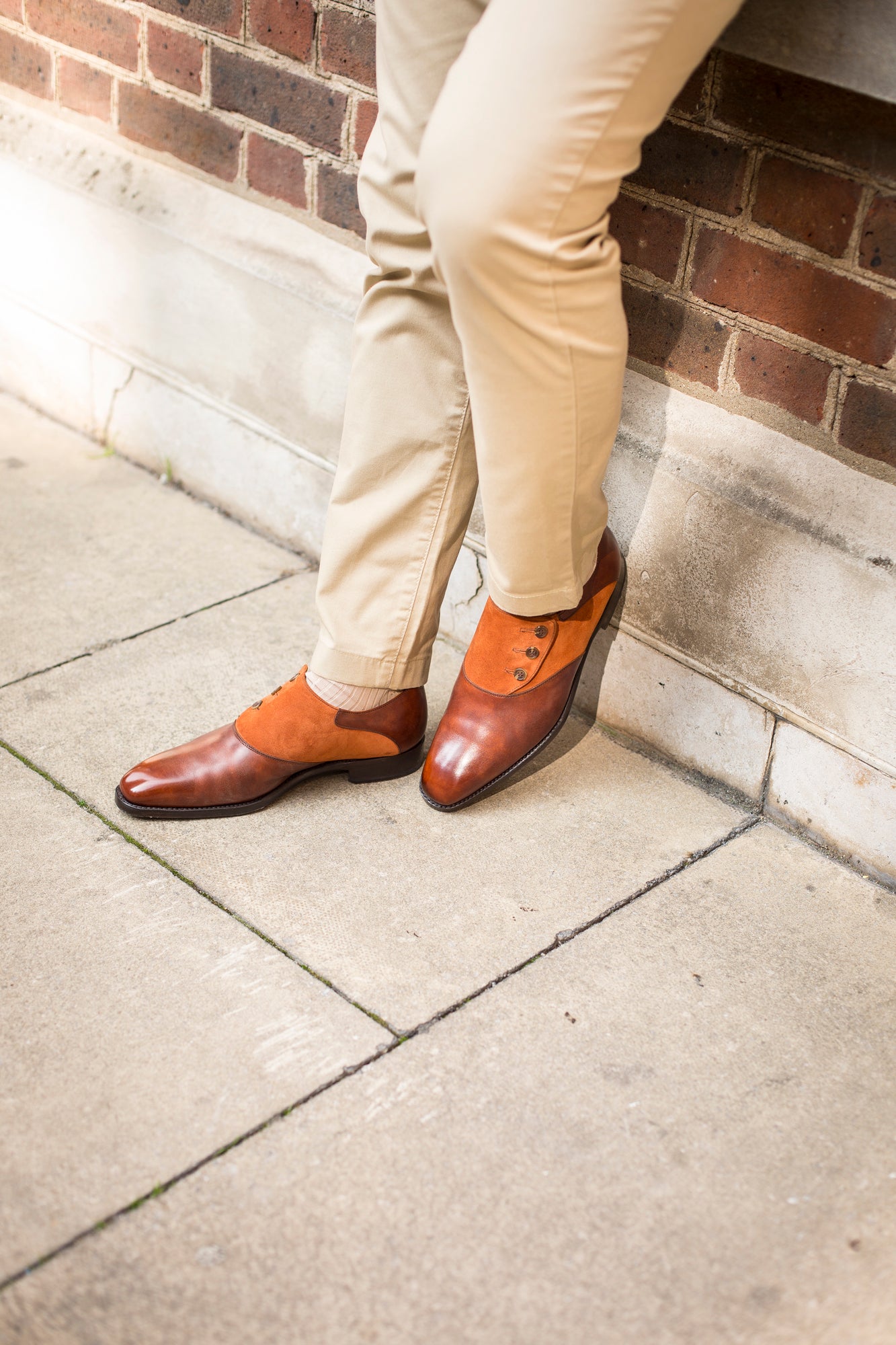 Aurora - MTO - Gold Museum Calf / Cinnamon Suede - LPB Last - Single Leather Sole-Made To Order Button Shoe Plain Toe-J.FitzPatrick Footwear