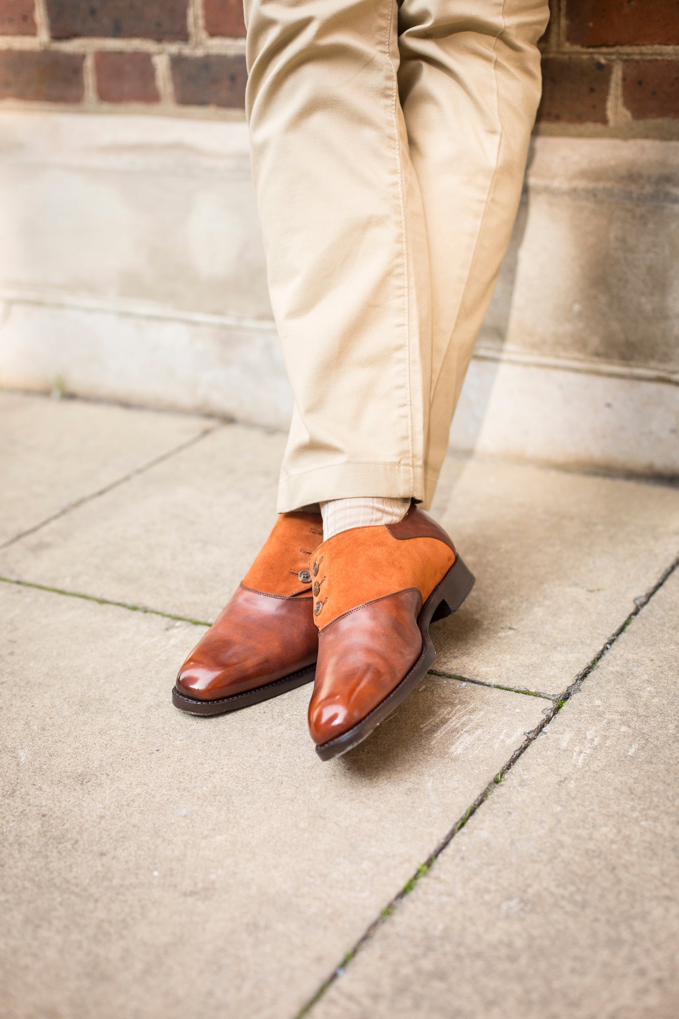 Aurora - MTO - Gold Museum Calf / Cinnamon Suede - LPB Last - Single Leather Sole-Made To Order Button Shoe Plain Toe-J.FitzPatrick Footwear