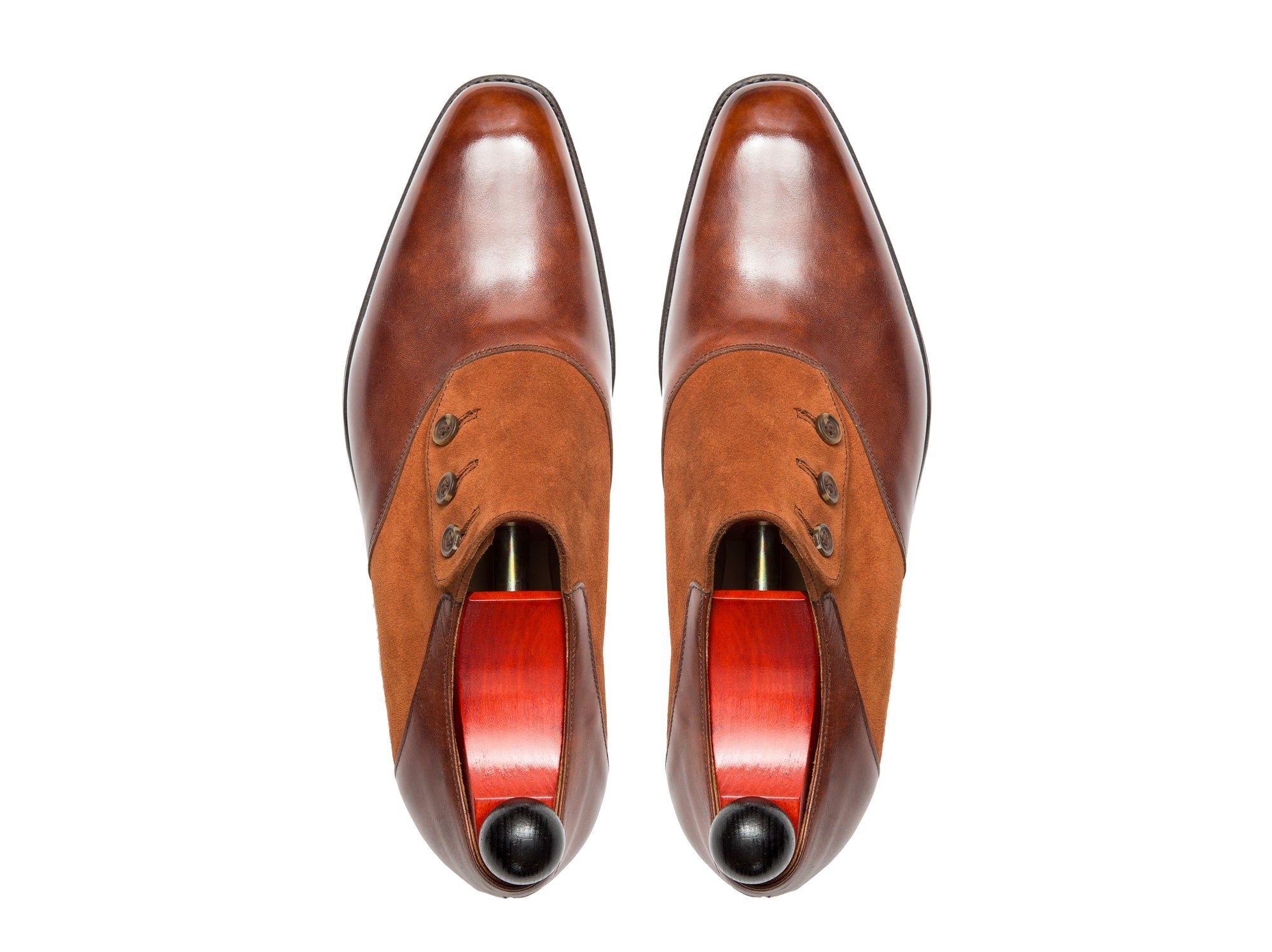 Aurora - MTO - Gold Museum Calf / Cinnamon Suede - LPB Last - Single Leather Sole-Made To Order Button Shoe Plain Toe-J.FitzPatrick Footwear