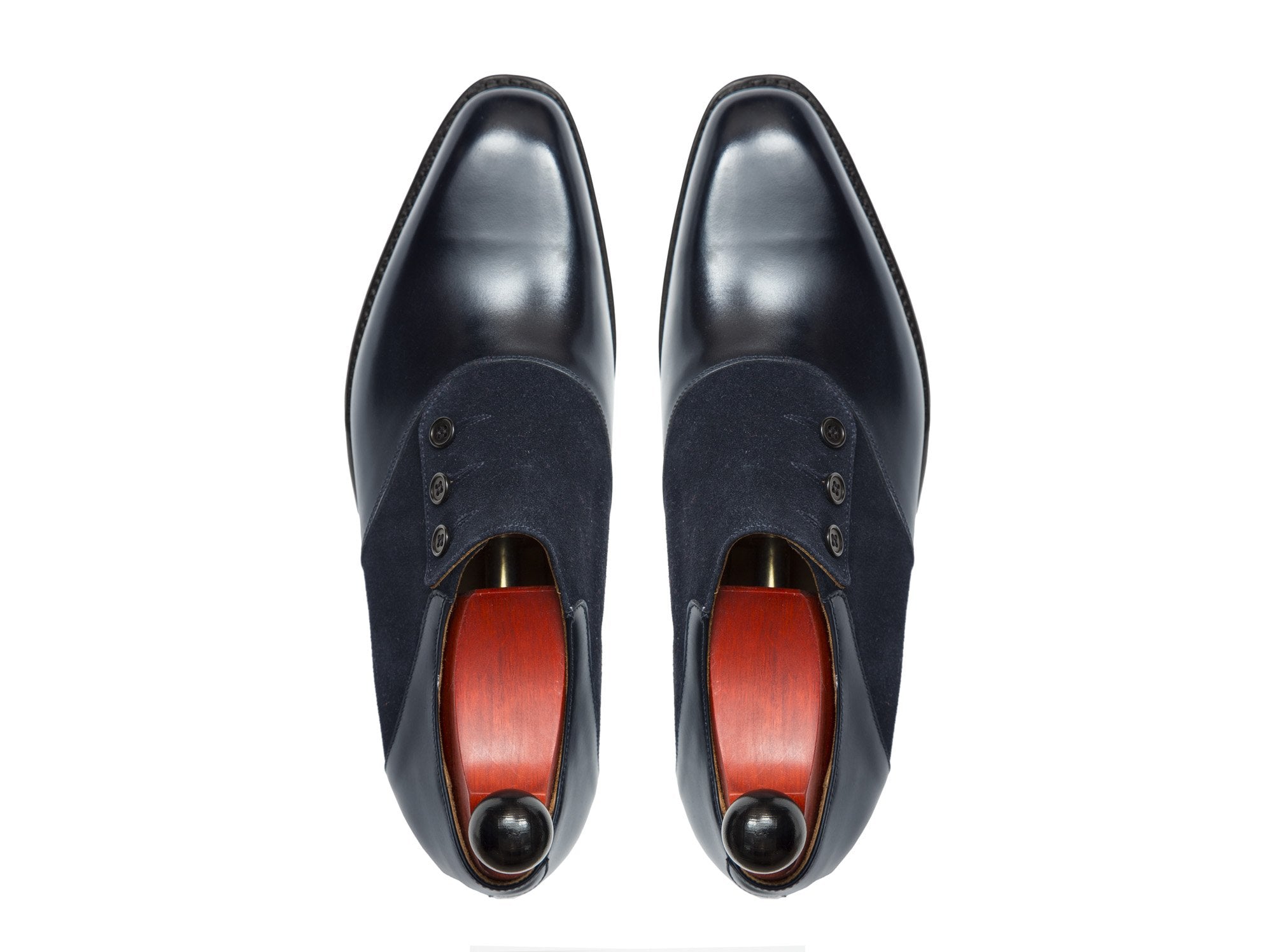 Aurora - MTO - Navy Museum Calf / Navy Suede - LPB Last - Single Leather Sole-Made To Order Button Shoe Plain Toe-J.FitzPatrick Footwear