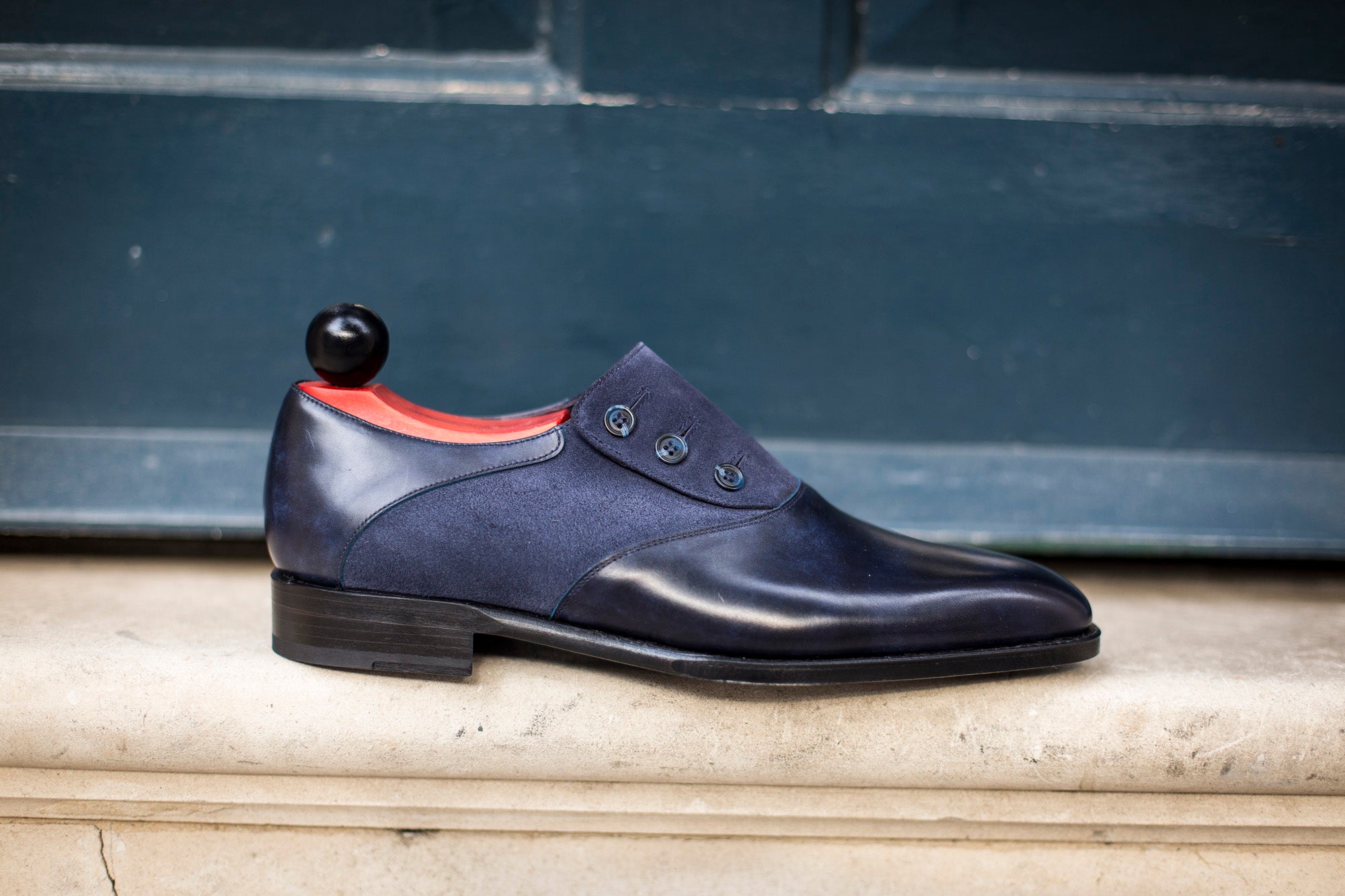Aurora - MTO - Navy Museum Calf / Navy Suede - LPB Last - Single Leather Sole-Made To Order Button Shoe Plain Toe-J.FitzPatrick Footwear