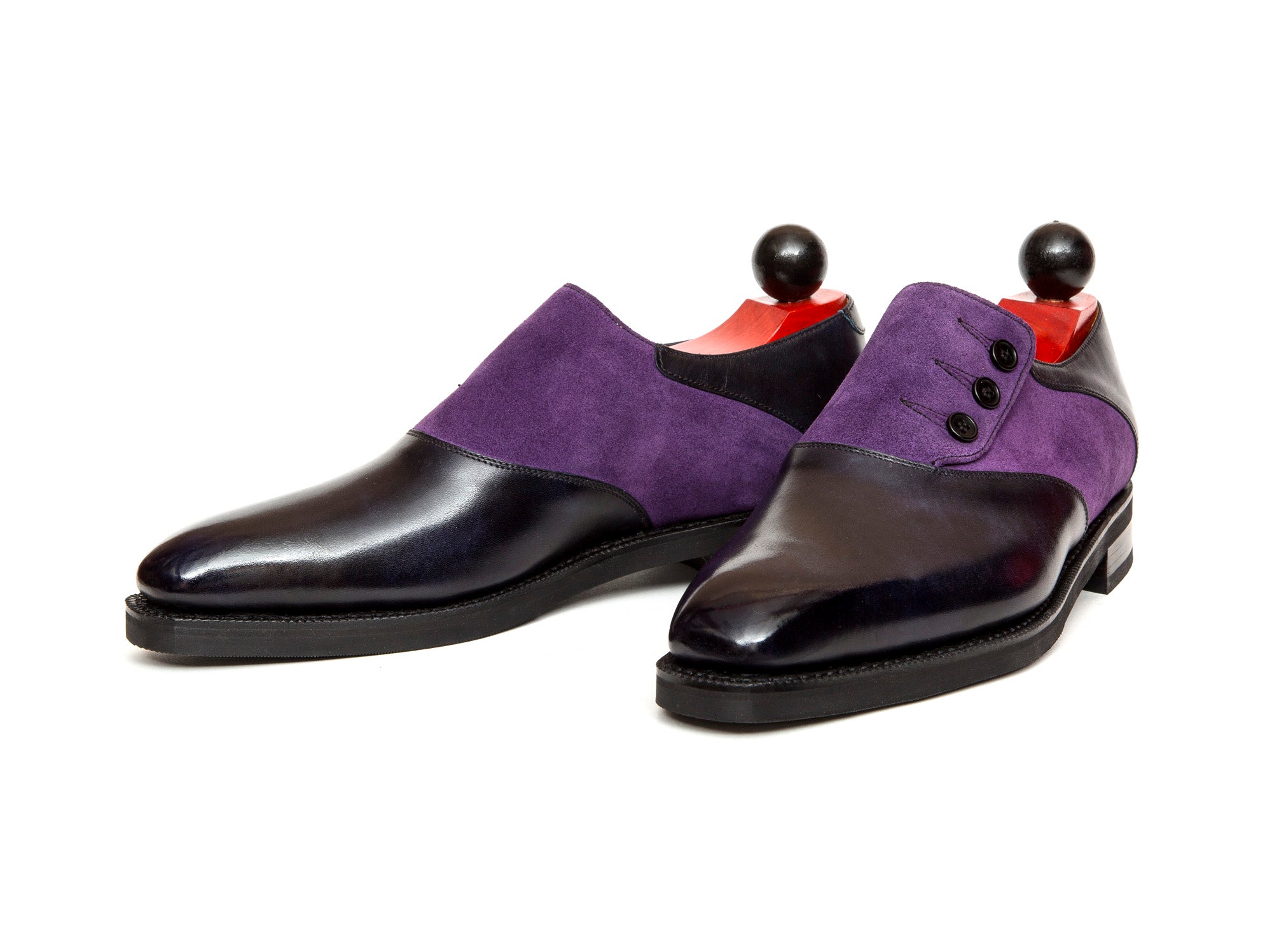 Aurora - MTO - Navy Museum Calf / Purple Suede - LPB Last - City Rubber Sole-Made To Order Button Shoe Plain Toe-J.FitzPatrick Footwear