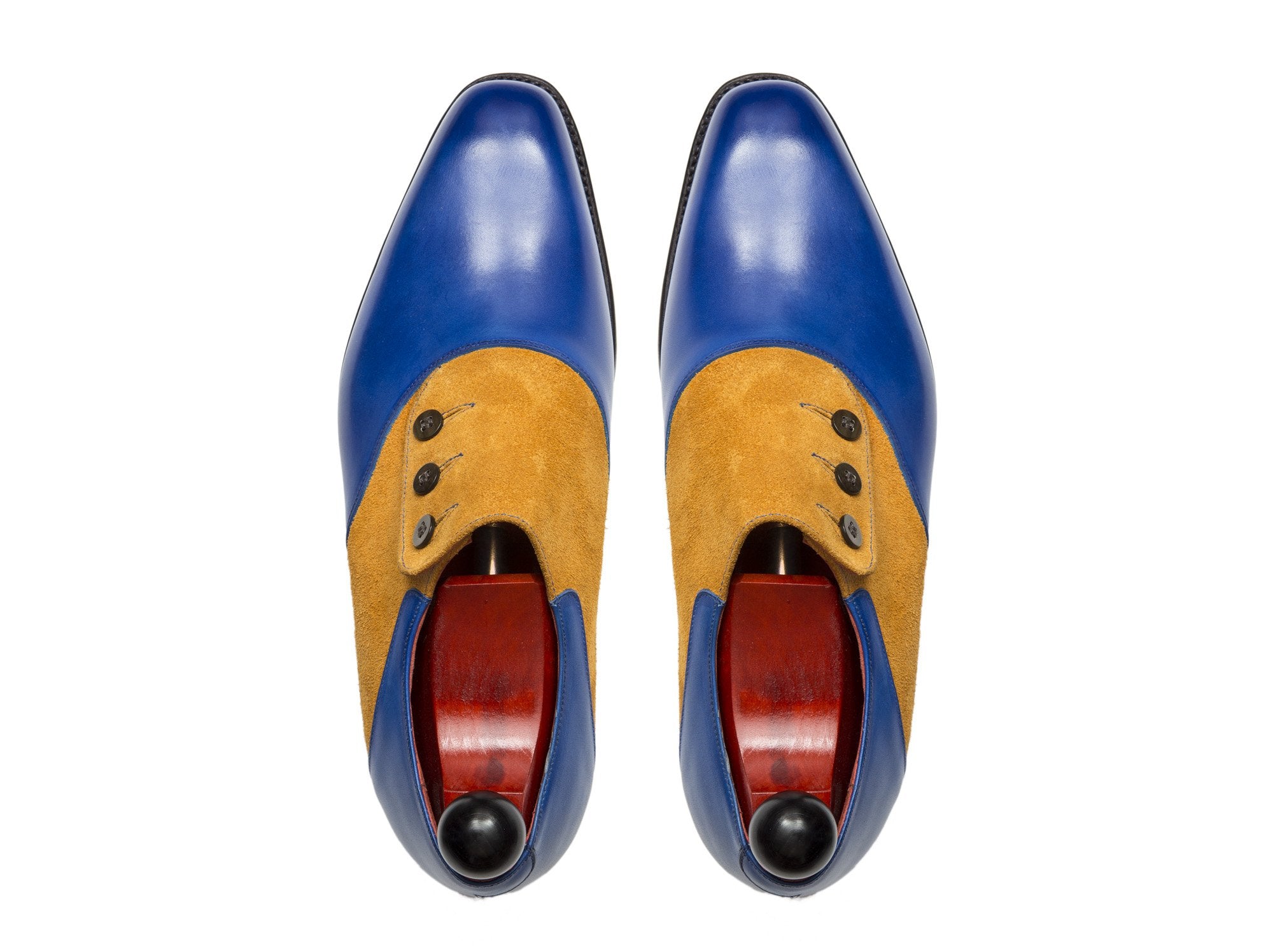 Aurora - MTO - Sky Blue Calf / Yellow Suede - LPB Last - Single Leather Sole-Made To Order Button Shoe Plain Toe-J.FitzPatrick Footwear