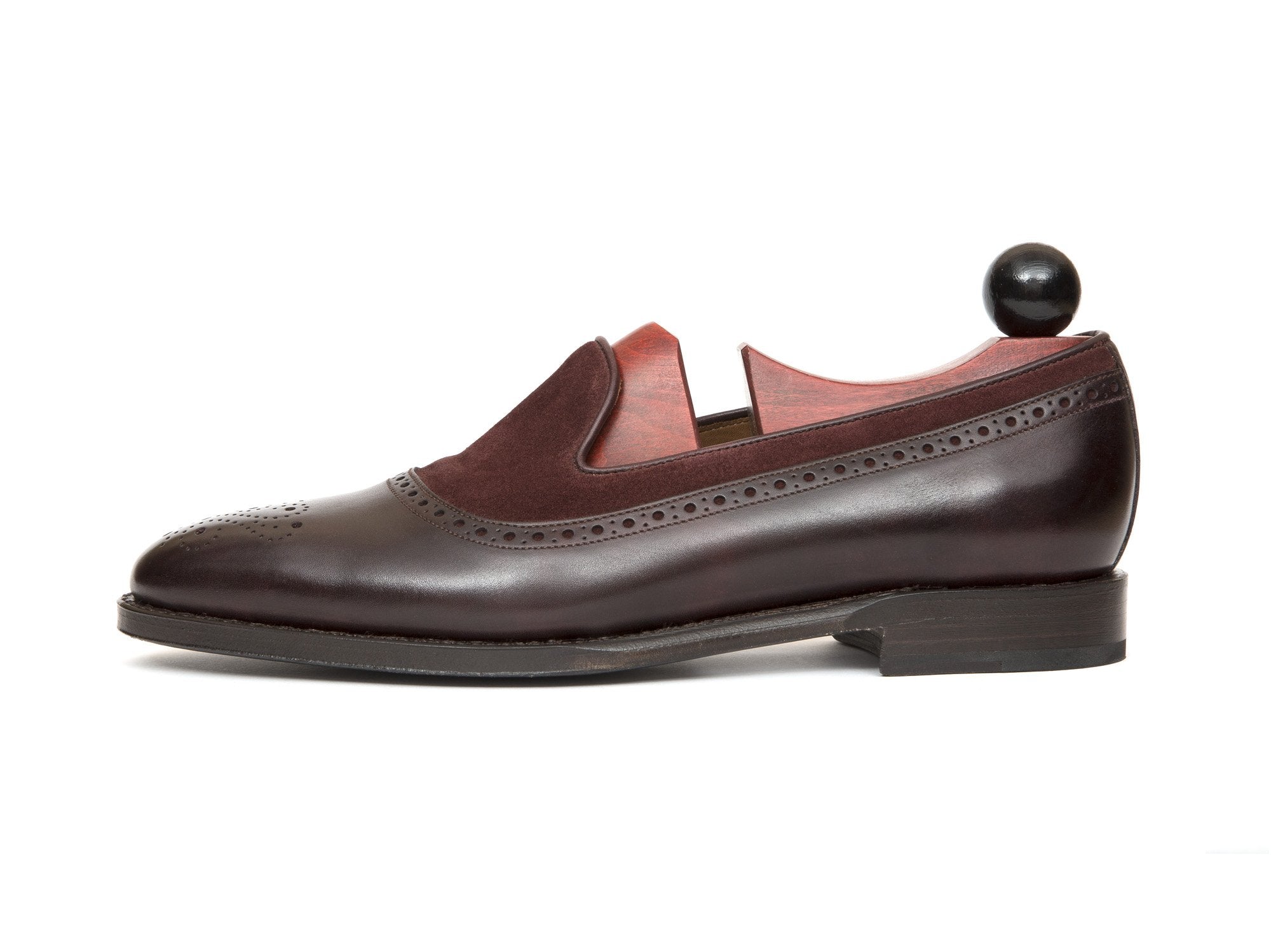 Bothell - MTO - Plum Museum Calf / Burgundy Suede - TMG Last - Single Leather Sole-Made To Order Slipper Loafer Brogue-J.FitzPatrick Footwear