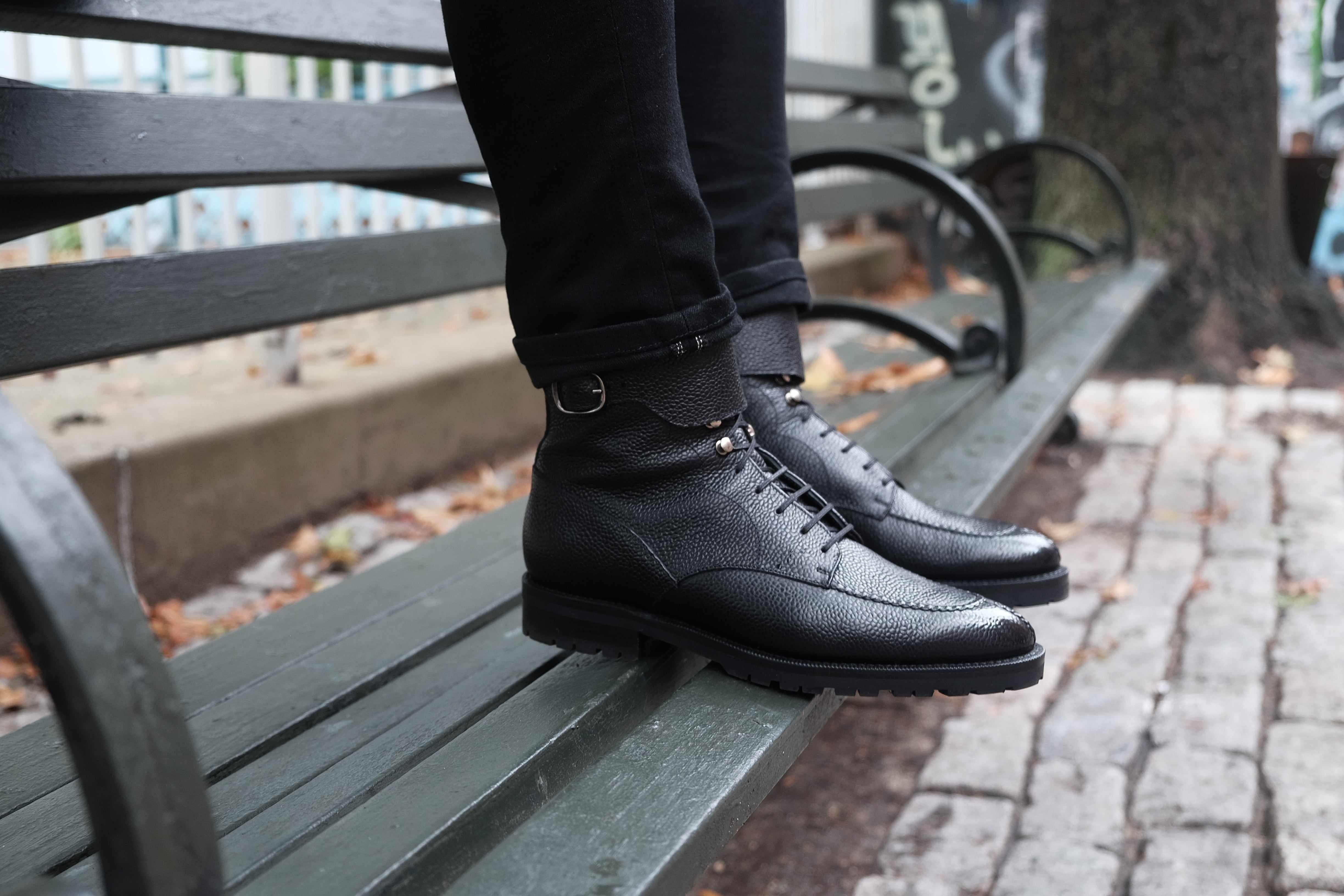 Colville - Black Scotch Grain-Strap Derby Boots-J.FitzPatrick Footwear