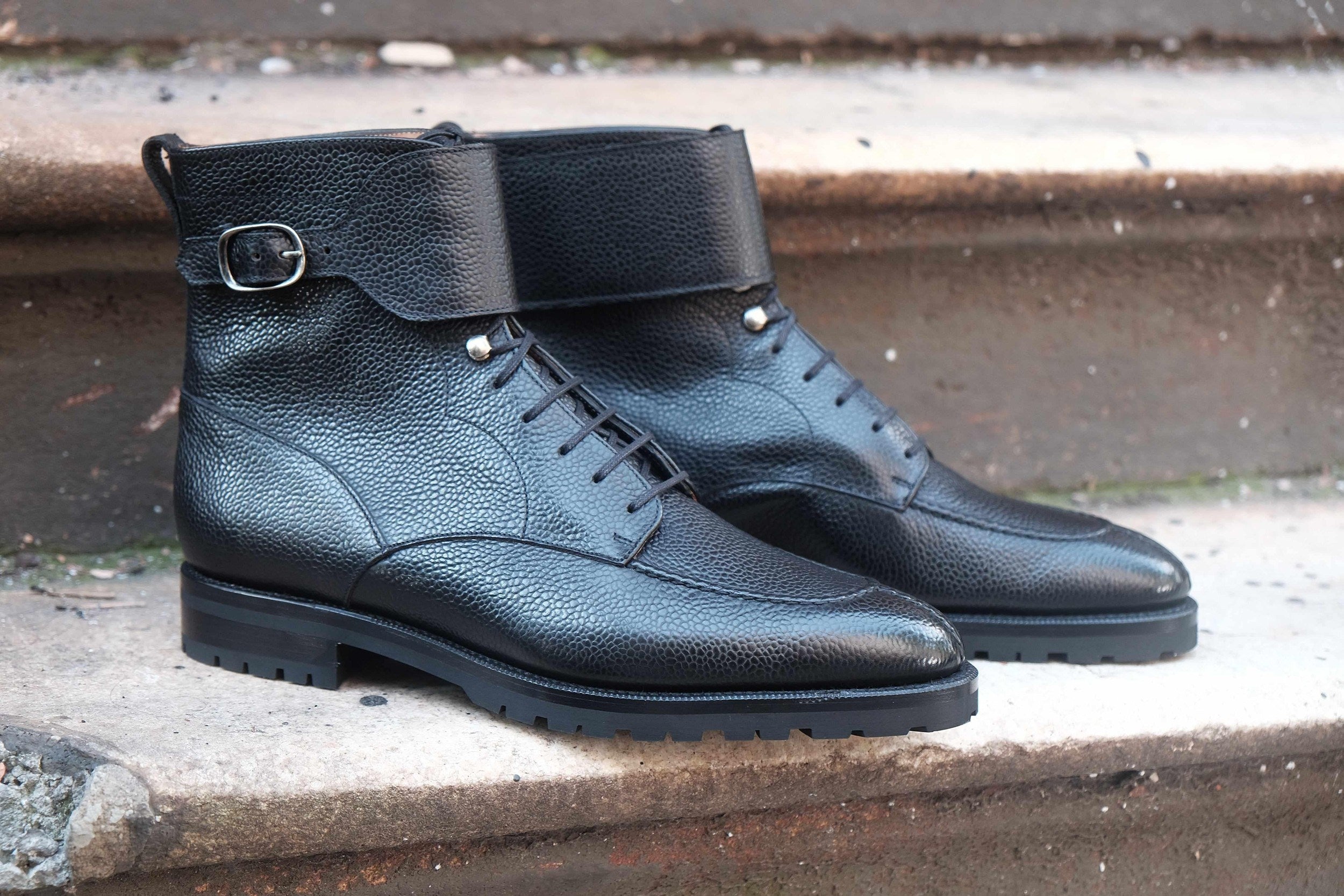 Colville - Black Scotch Grain-Strap Derby Boots-J.FitzPatrick Footwear