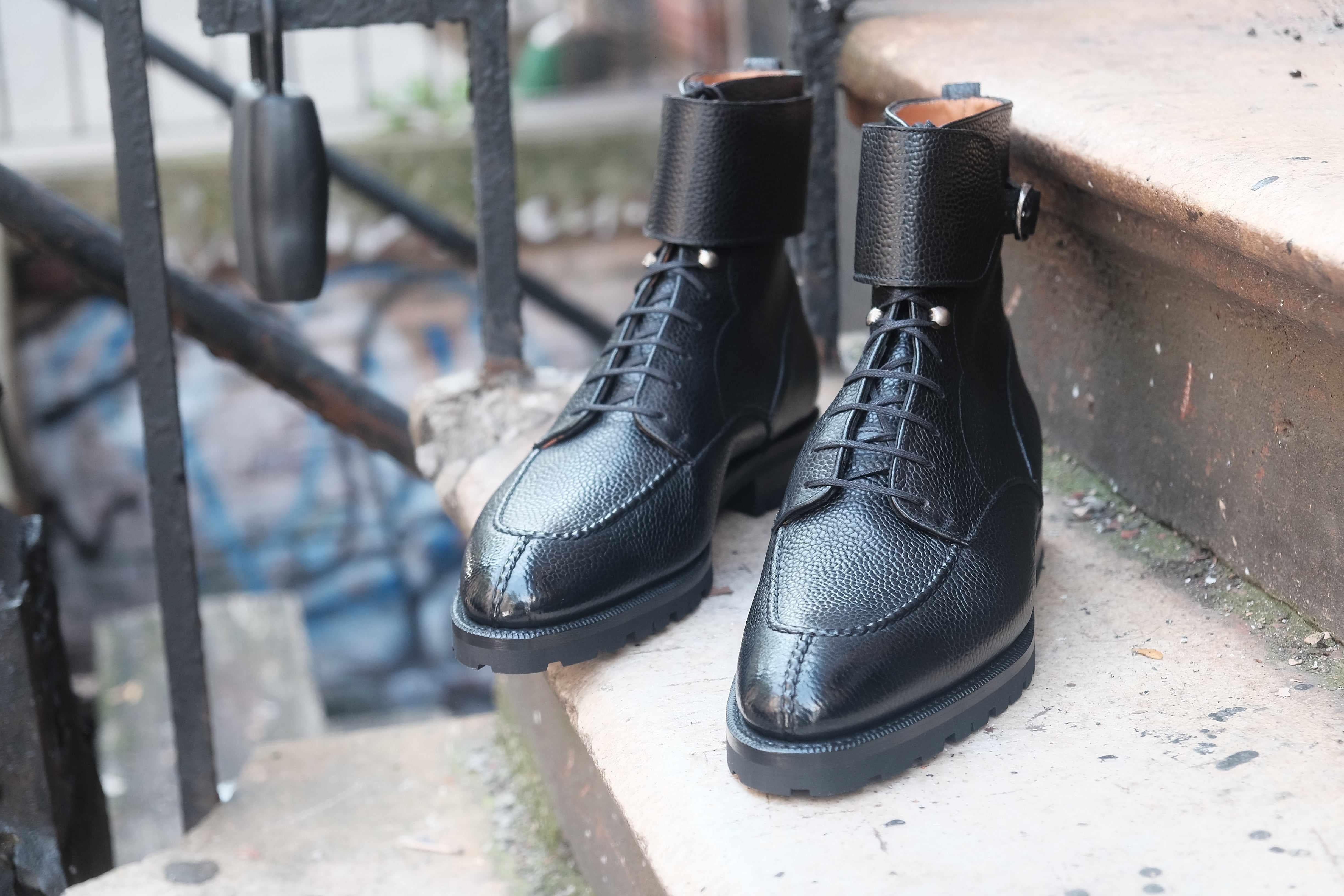 Colville - Black Scotch Grain-Strap Derby Boots-J.FitzPatrick Footwear