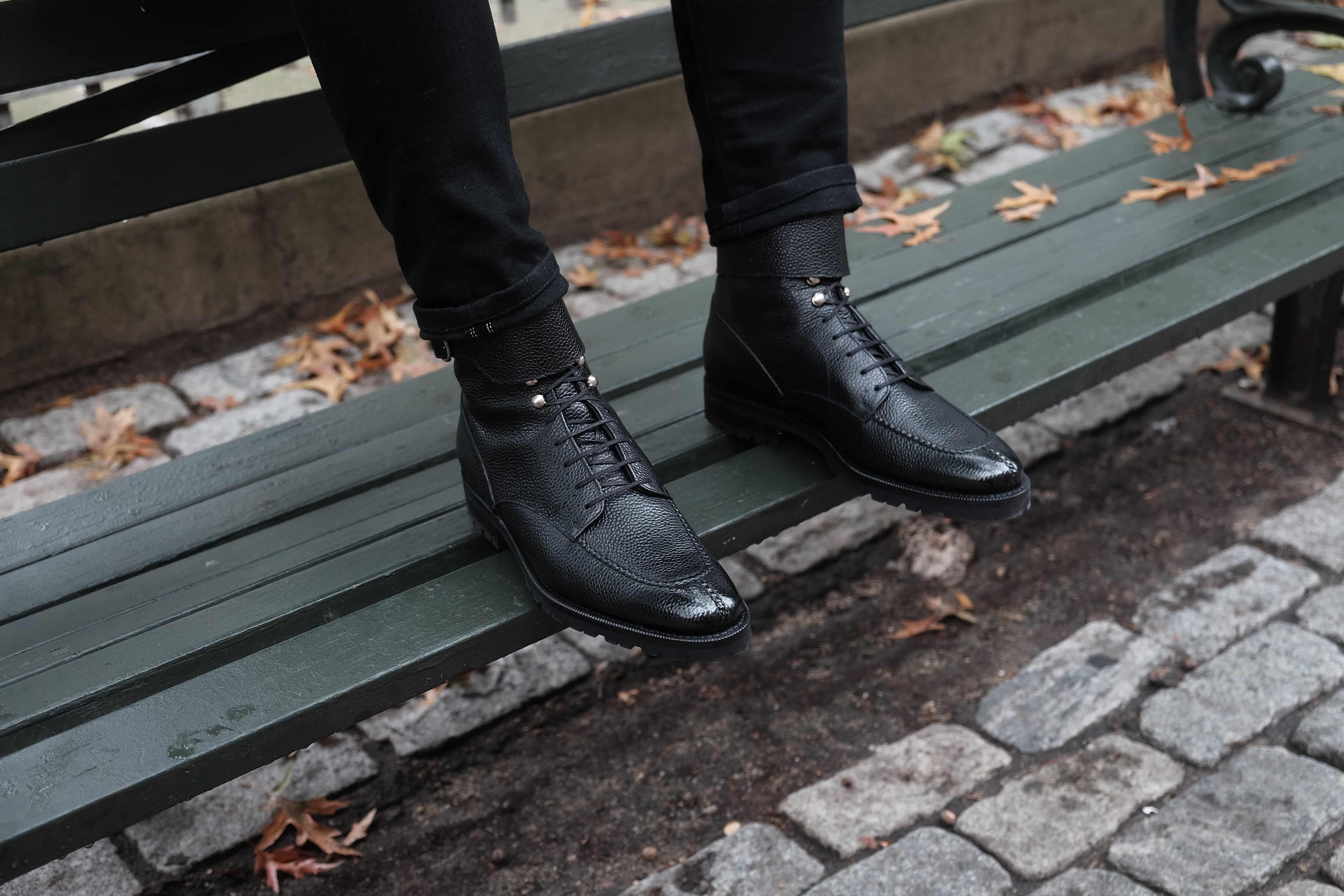 Colville - Black Scotch Grain-Strap Derby Boots-J.FitzPatrick Footwear