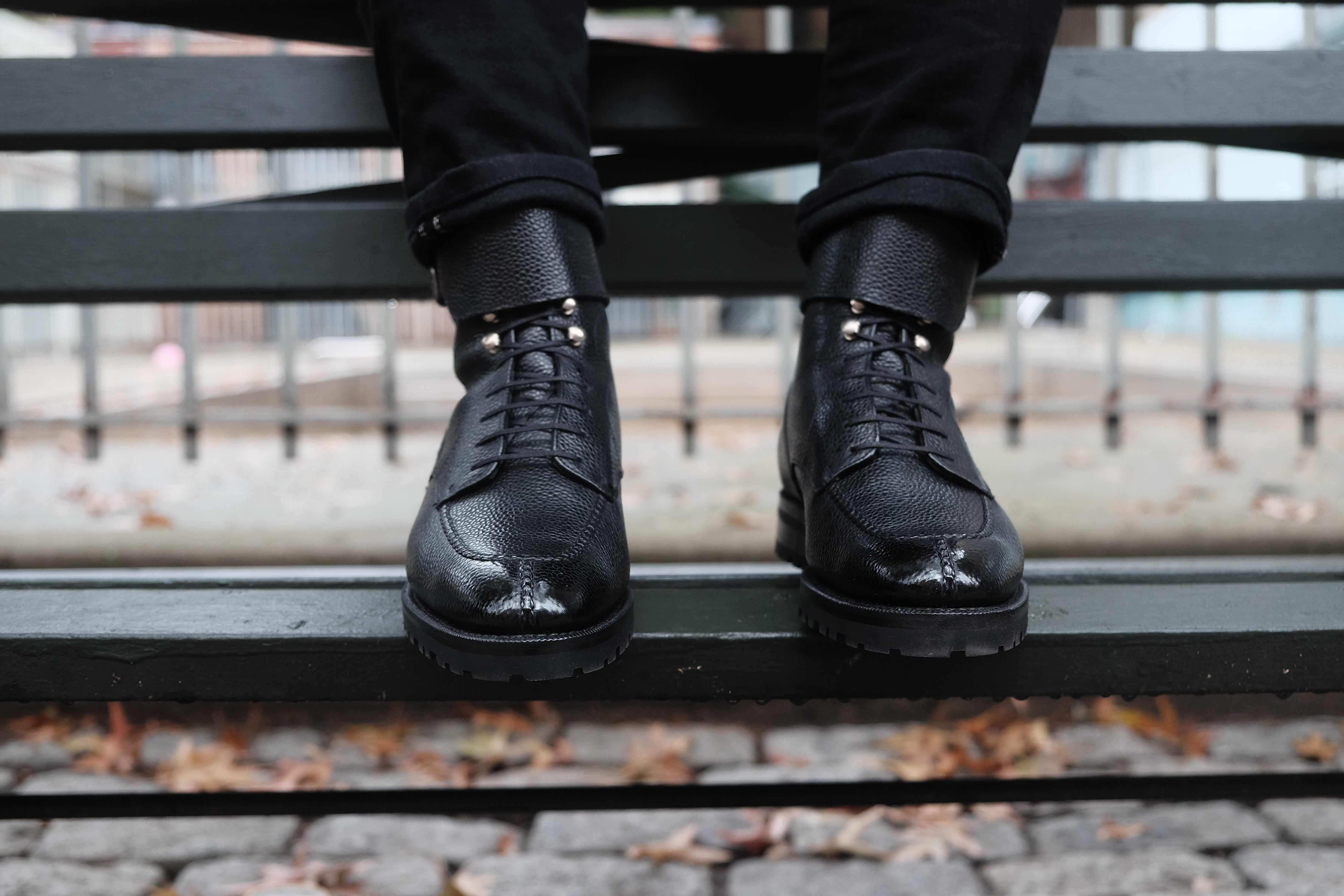 Colville - Black Scotch Grain-Strap Derby Boots-J.FitzPatrick Footwear