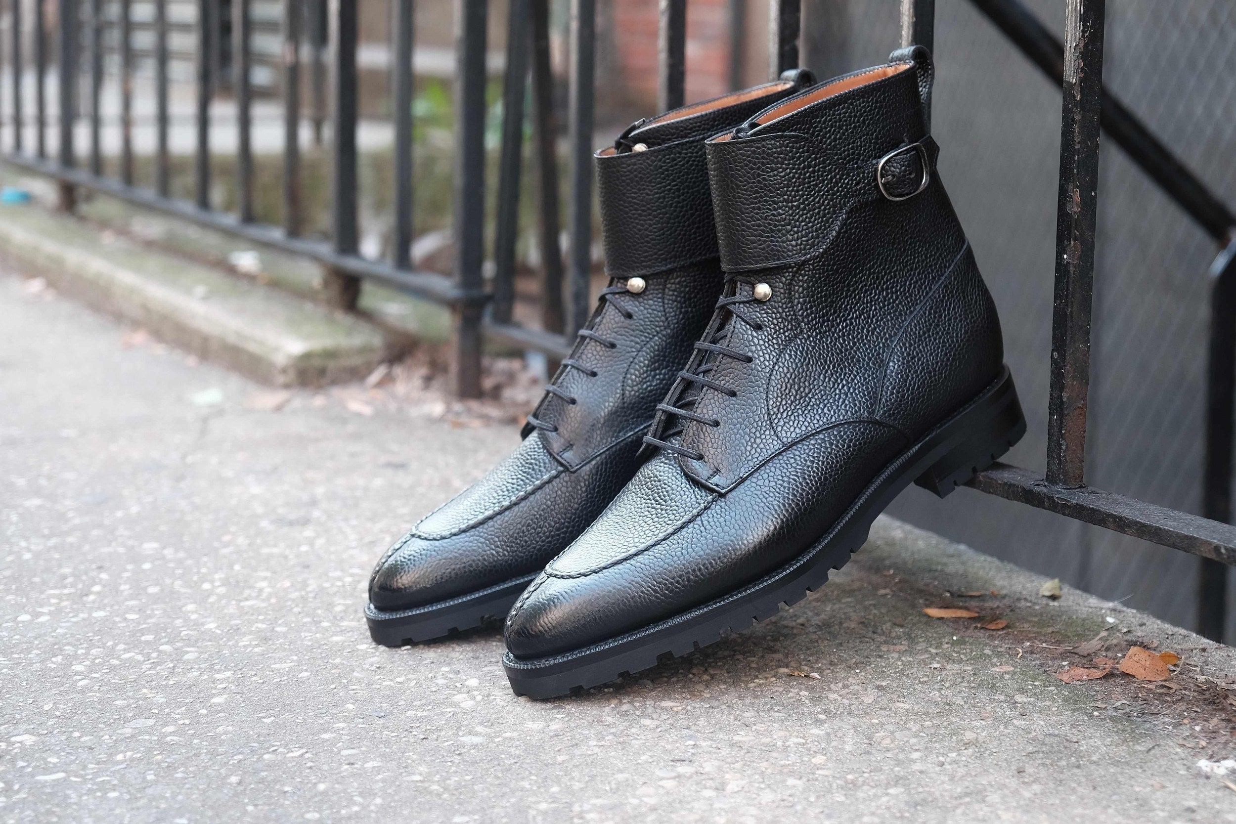 Colville - Black Scotch Grain-Strap Derby Boots-J.FitzPatrick Footwear