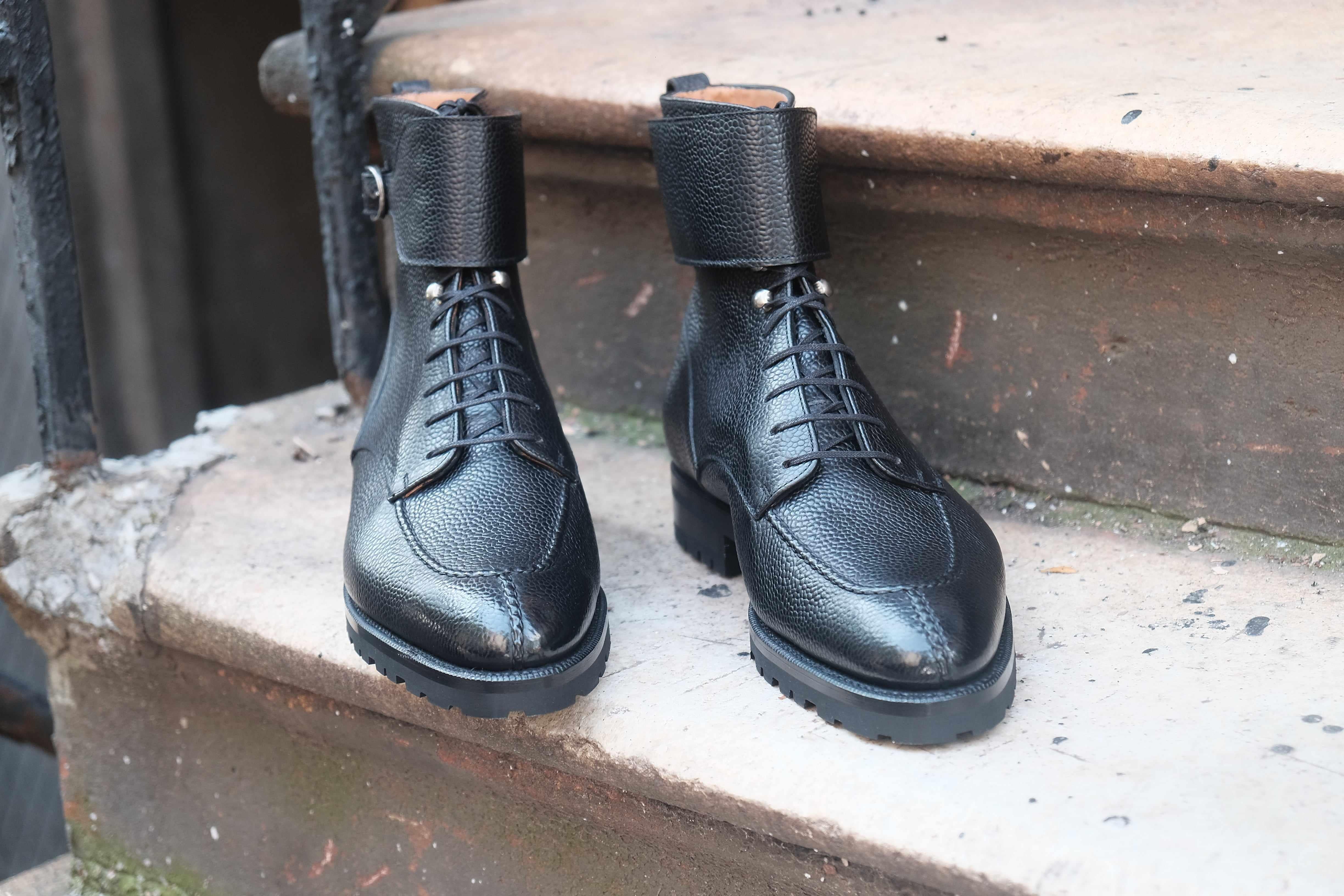 Colville - Black Scotch Grain-Strap Derby Boots-J.FitzPatrick Footwear