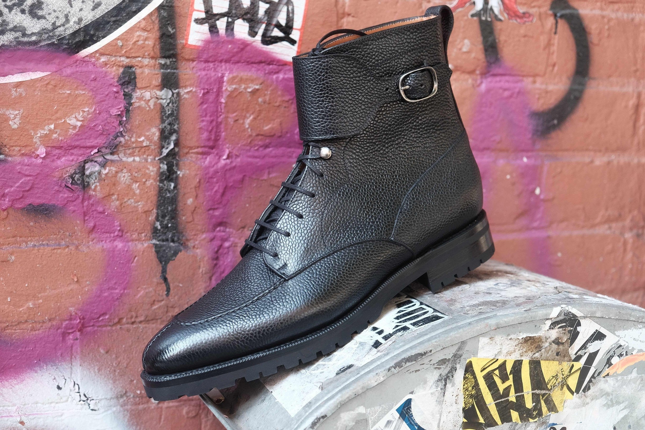 Colville - Black Scotch Grain-Strap Derby Boots-J.FitzPatrick Footwear