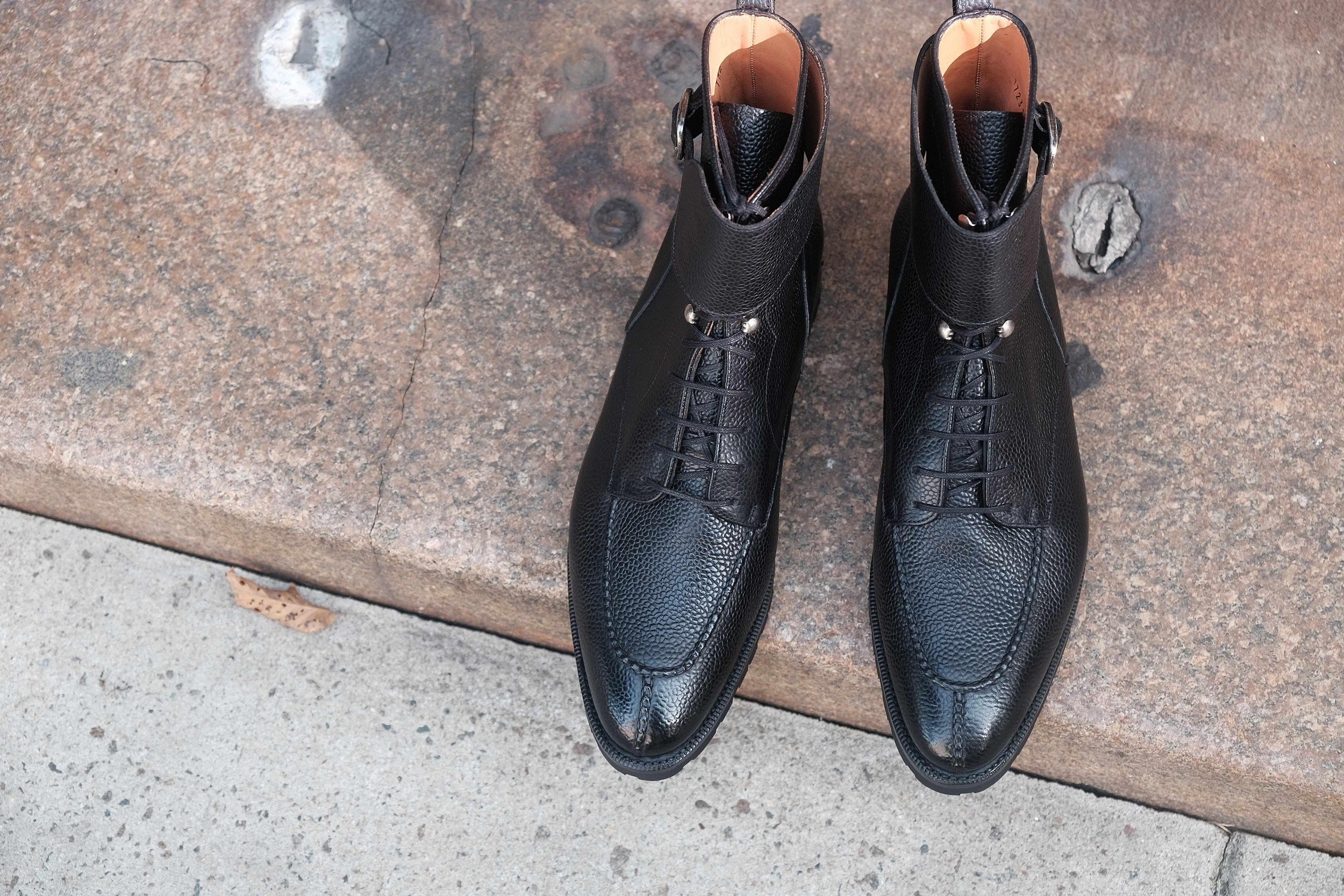 Colville - Black Scotch Grain-Strap Derby Boots-J.FitzPatrick Footwear