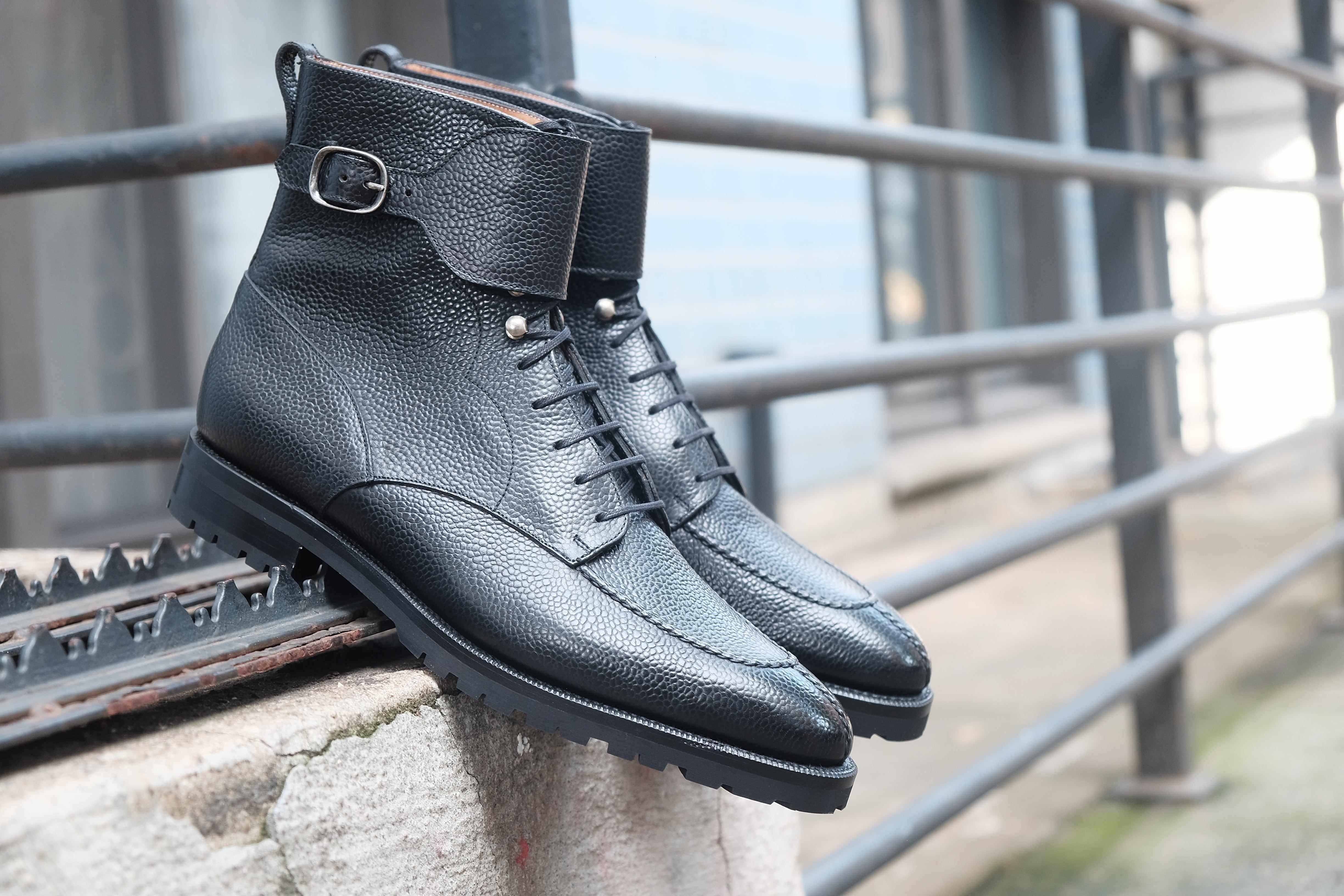 Colville - Black Scotch Grain-Strap Derby Boots-J.FitzPatrick Footwear