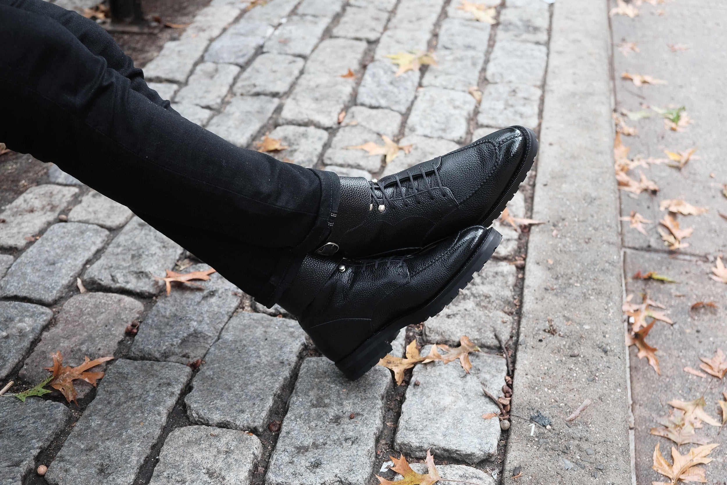 Colville - Black Scotch Grain-Strap Derby Boots-J.FitzPatrick Footwear