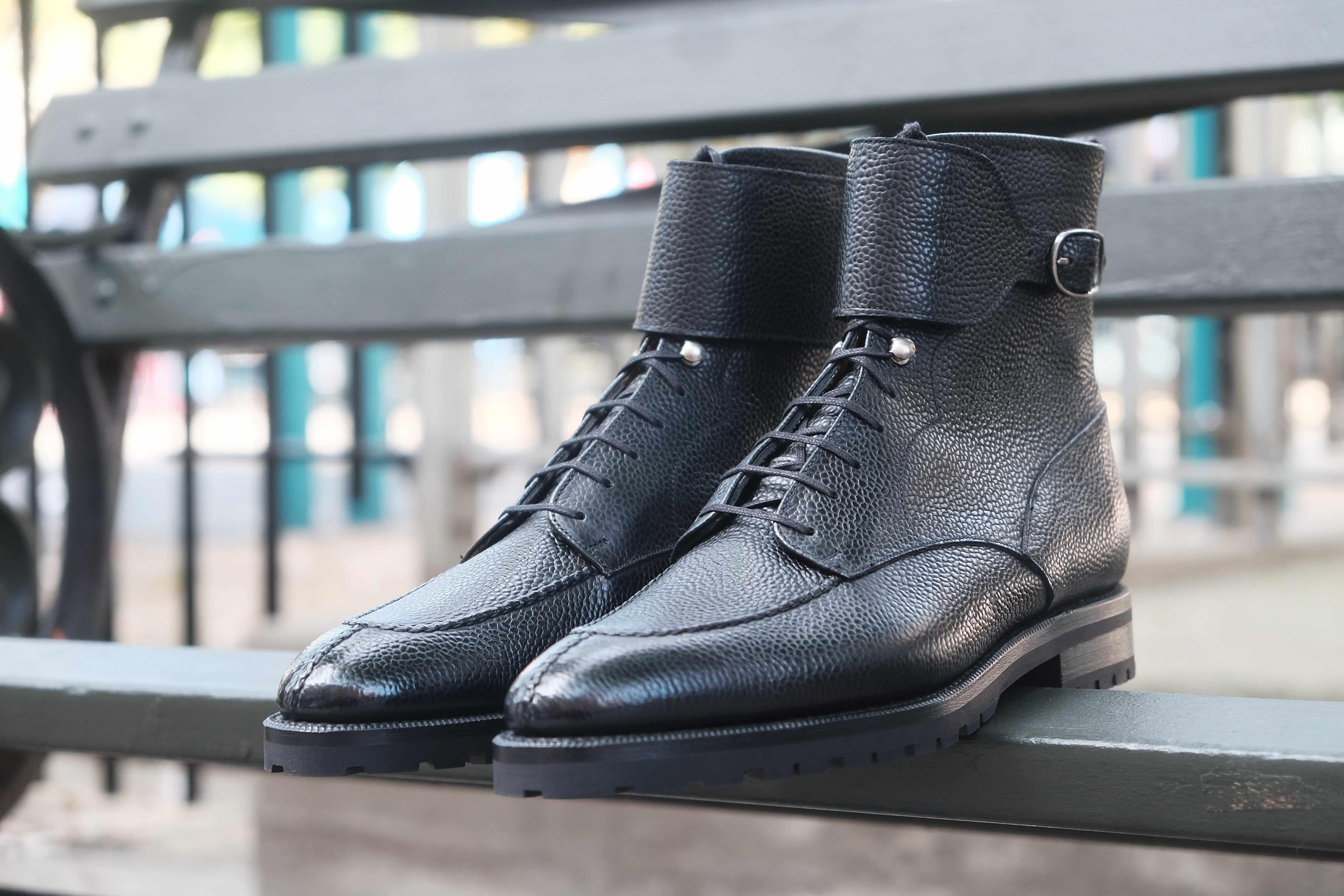 Colville - Black Scotch Grain-Strap Derby Boots-J.FitzPatrick Footwear