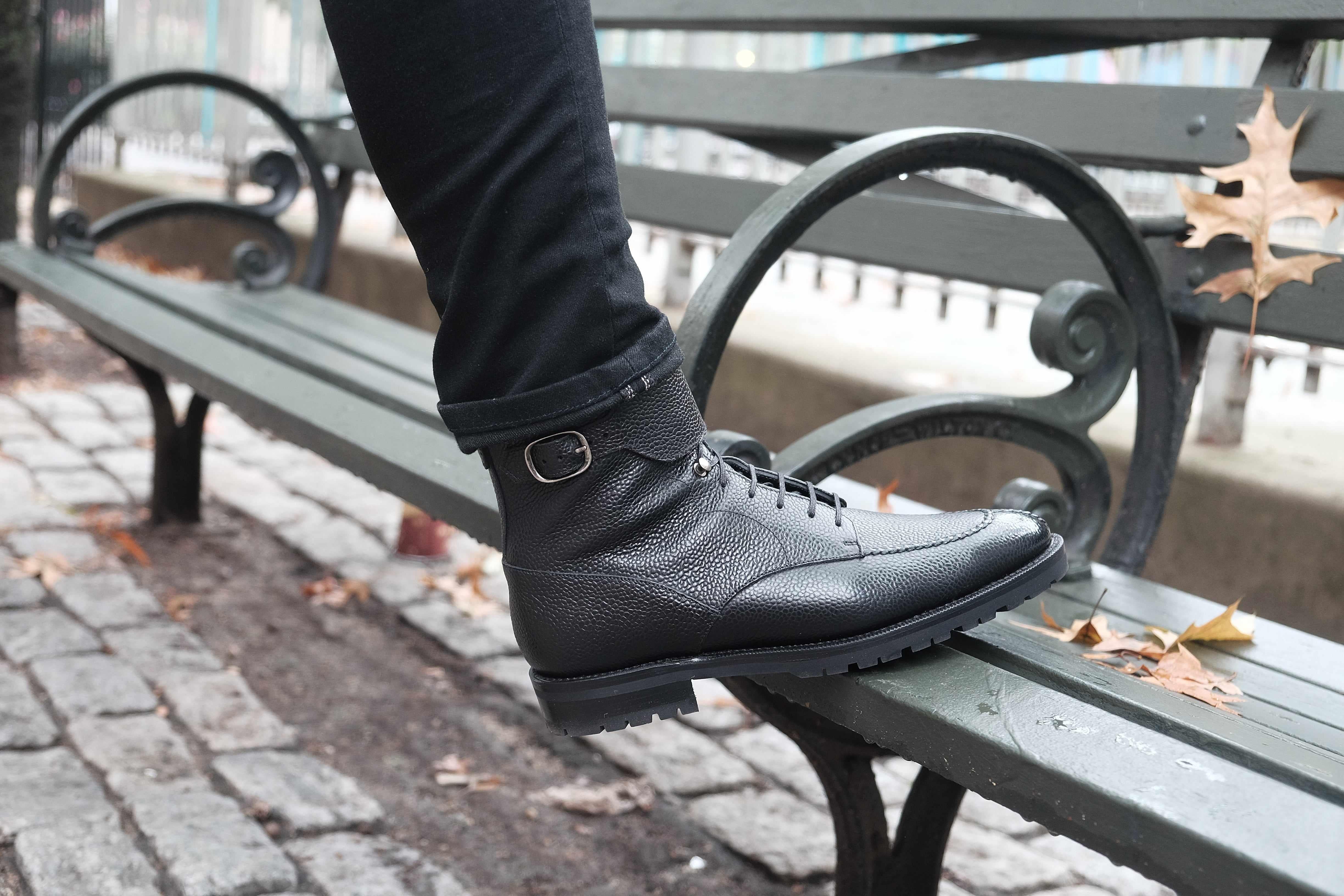 Colville - Black Scotch Grain-Strap Derby Boots-J.FitzPatrick Footwear