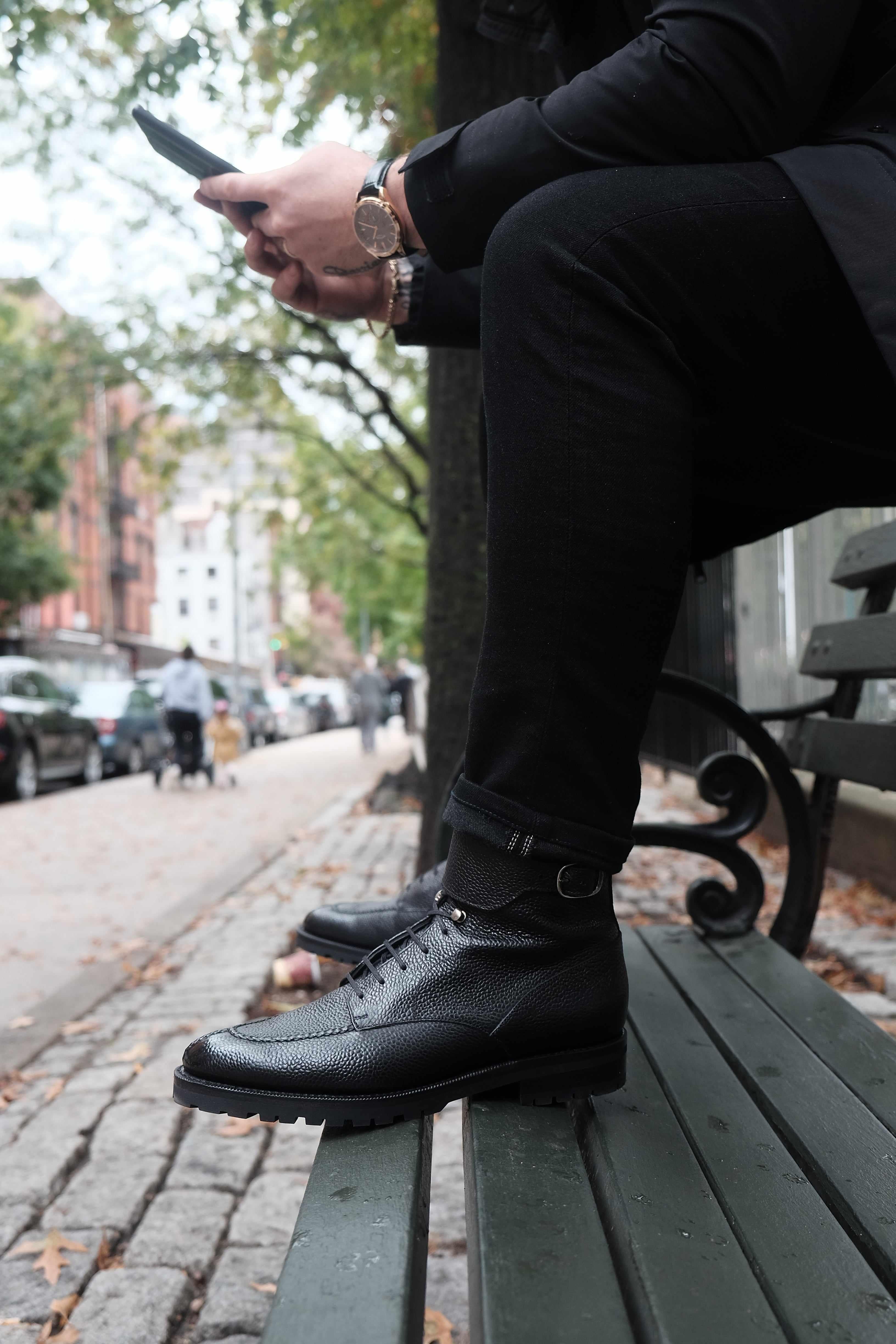 Colville - Black Scotch Grain-Strap Derby Boots-J.FitzPatrick Footwear