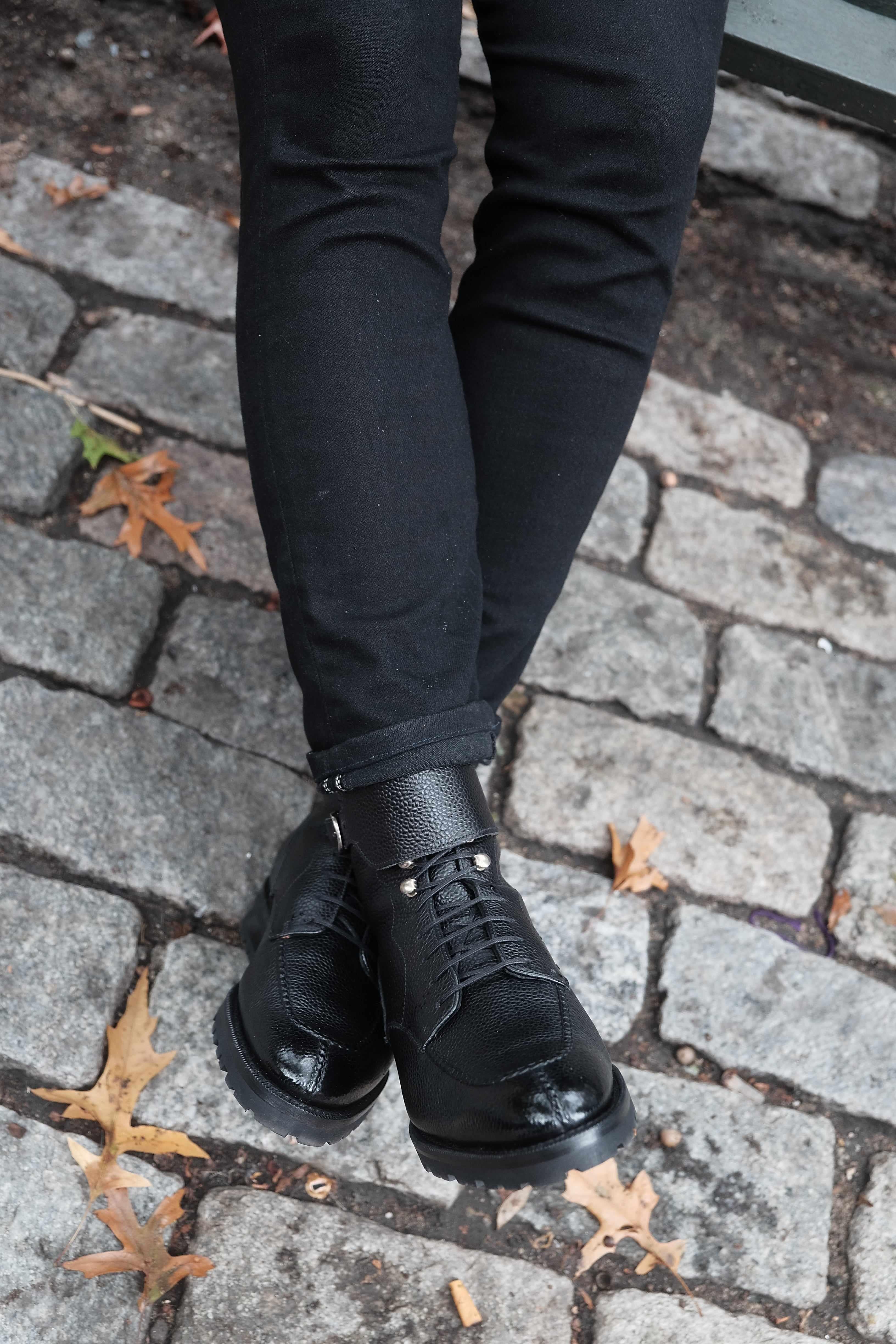 Colville - Black Scotch Grain-Strap Derby Boots-J.FitzPatrick Footwear