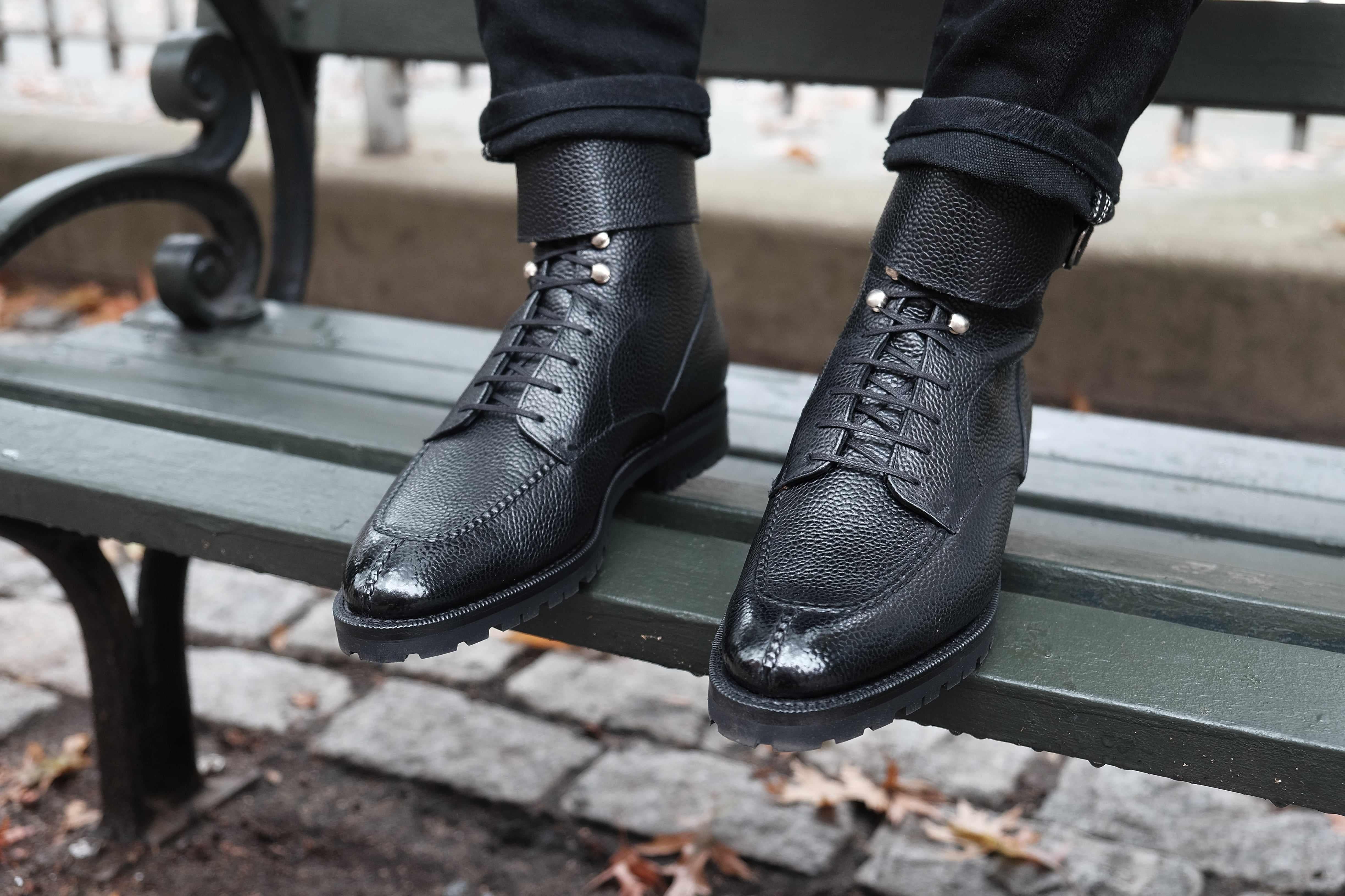 Colville - Black Scotch Grain-Strap Derby Boots-J.FitzPatrick Footwear