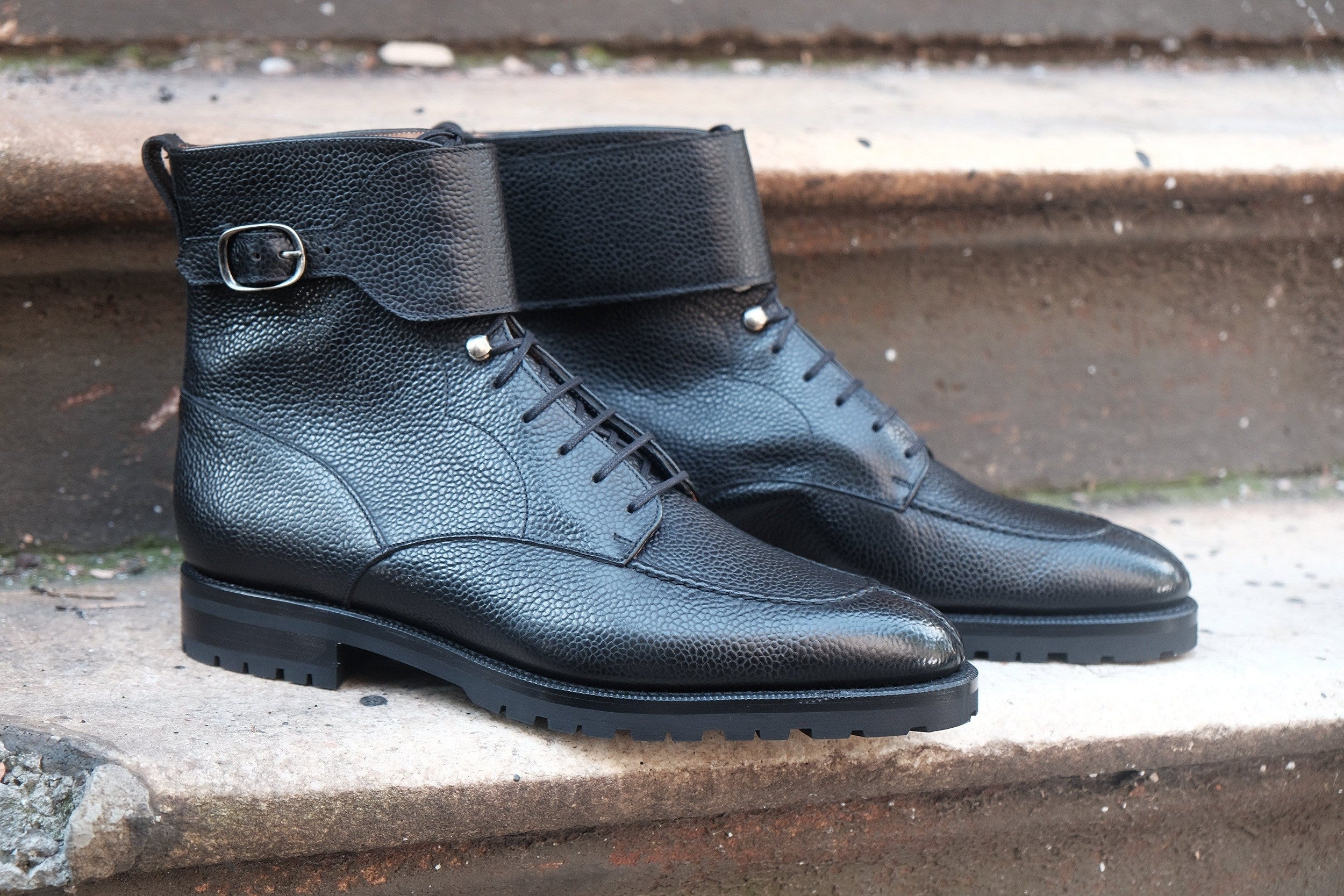 Colville - MTO - Black Scotch Grain - TMG Last - Commando Sole-Made To Order Strap Boots-J.FitzPatrick Footwear