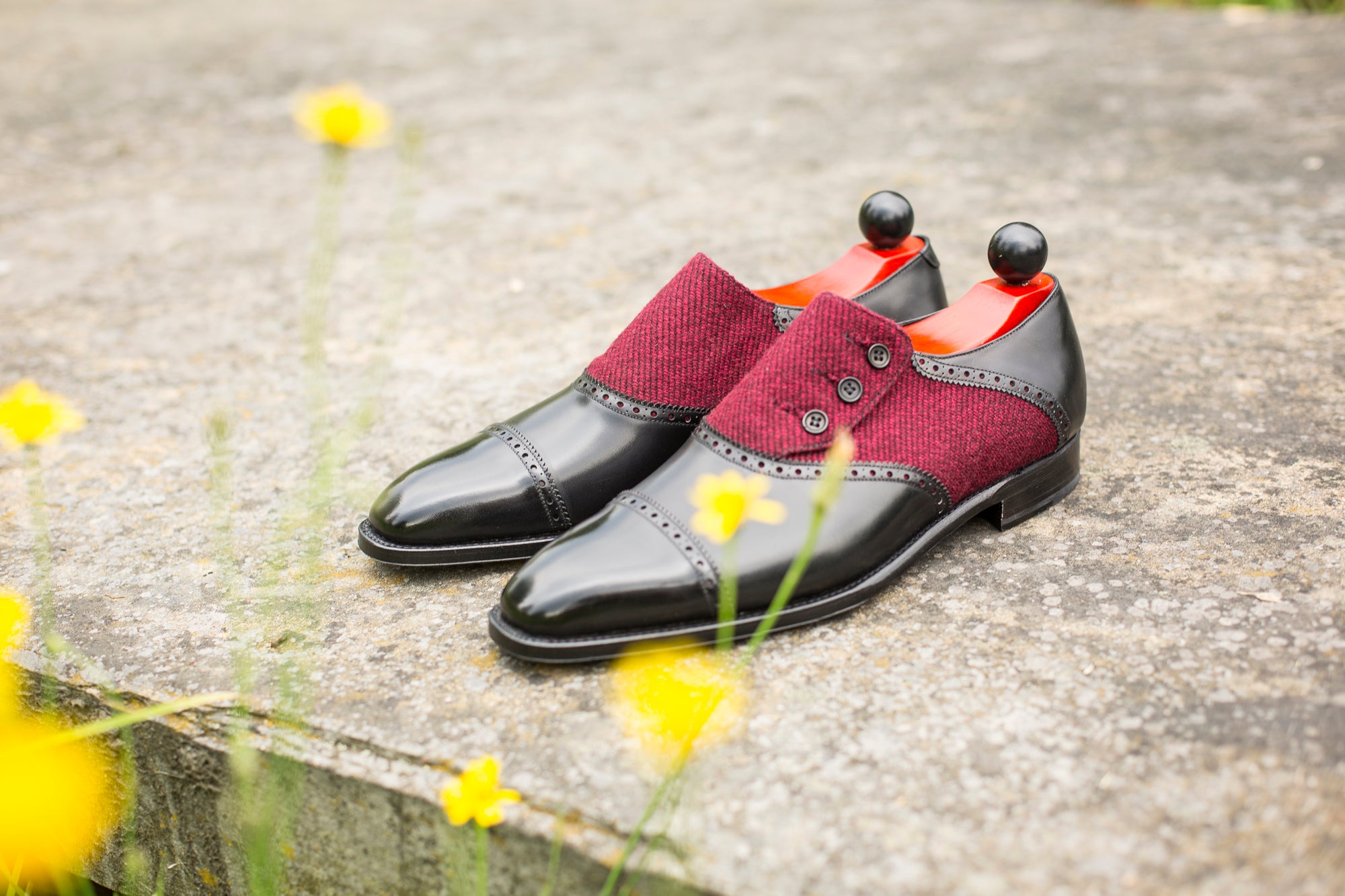 Cyril - MTO - Black Calf / Red Poulsbo - LPB Last - Single Leather Sole-Made To Order Button Shoe Cap Toe Brogue-J.FitzPatrick Footwear