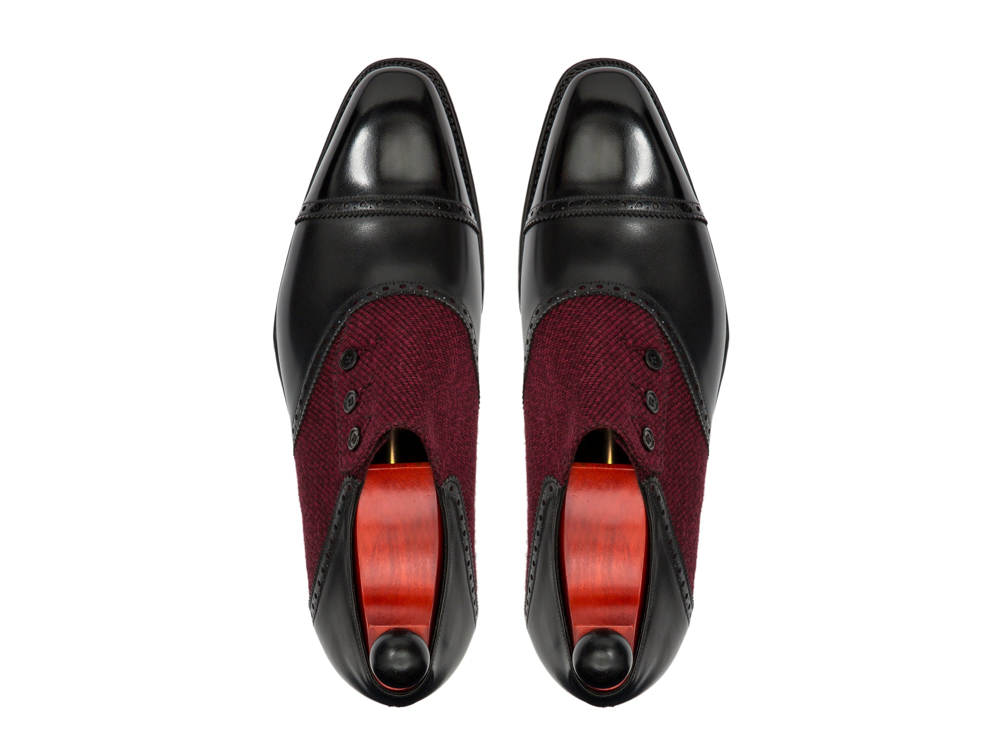 Cyril - MTO - Black Calf / Red Poulsbo - LPB Last - Single Leather Sole-Made To Order Button Shoe Cap Toe Brogue-J.FitzPatrick Footwear