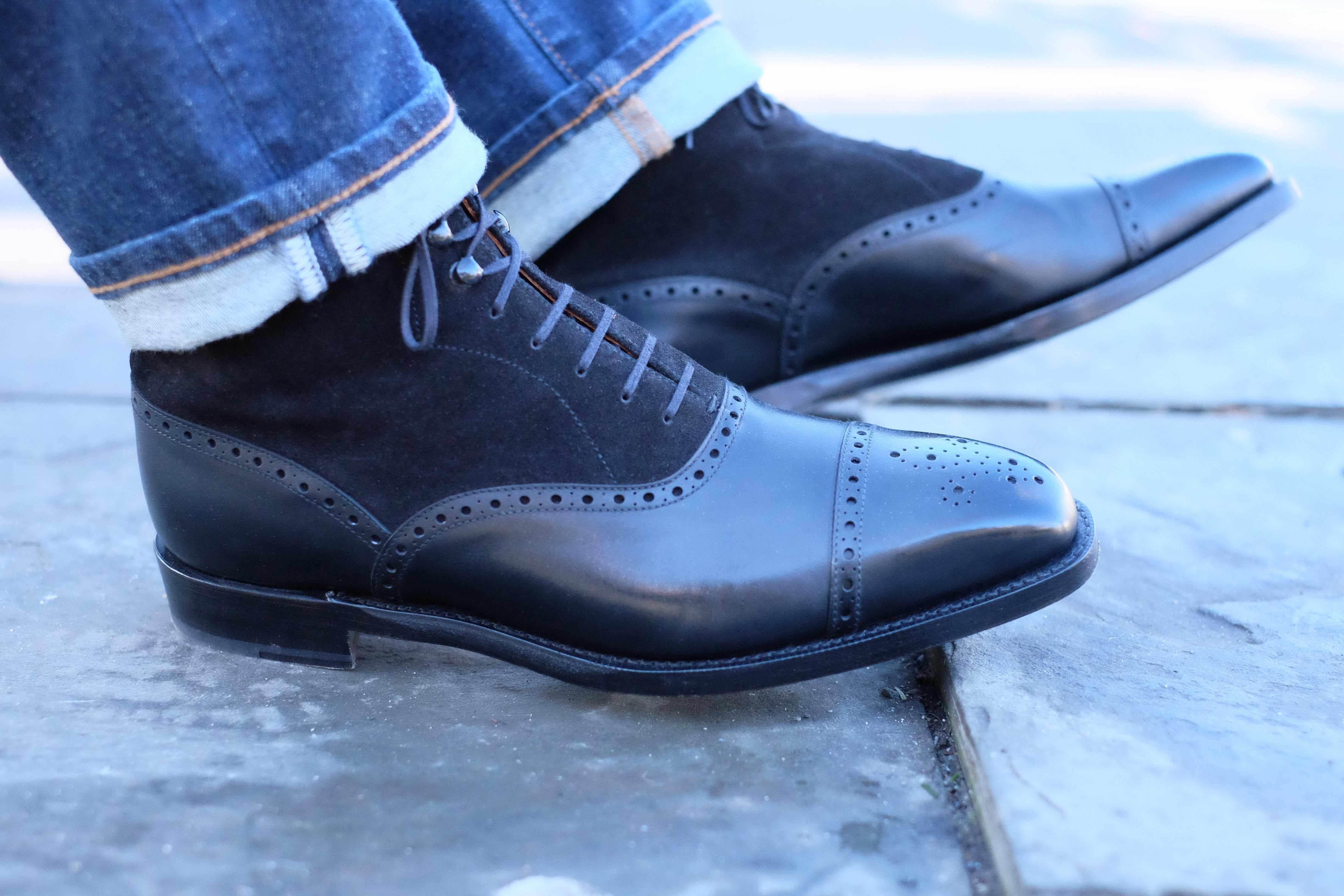 David - Black Calf / Black Suede-Balmoral Boots-J.FitzPatrick Footwear