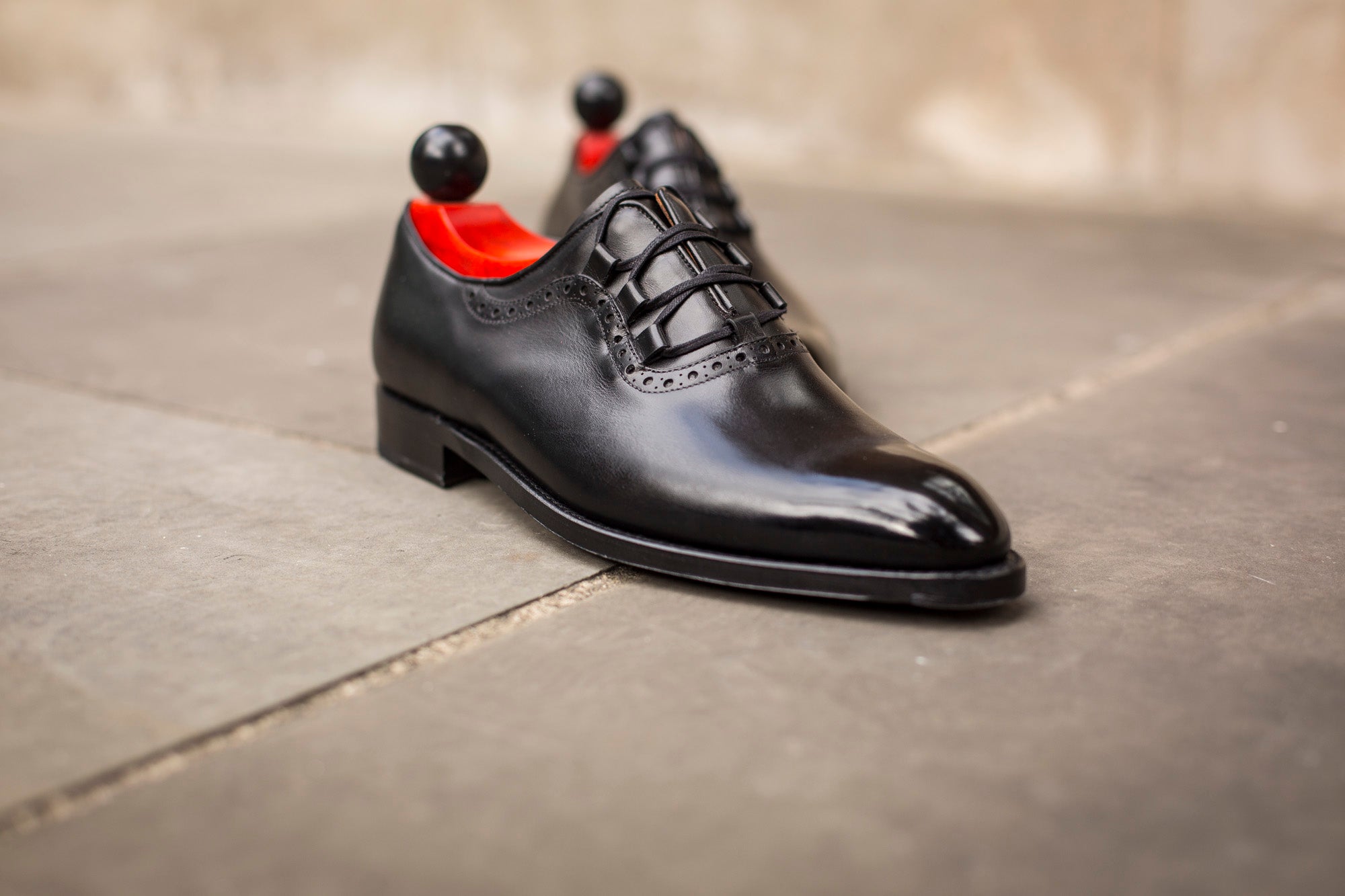 Everett - MTO - Black Calf - SEA Last - Double Leather Sole-Made To Order Plain Toe Ghillie Oxfords Brogue-J.FitzPatrick Footwear