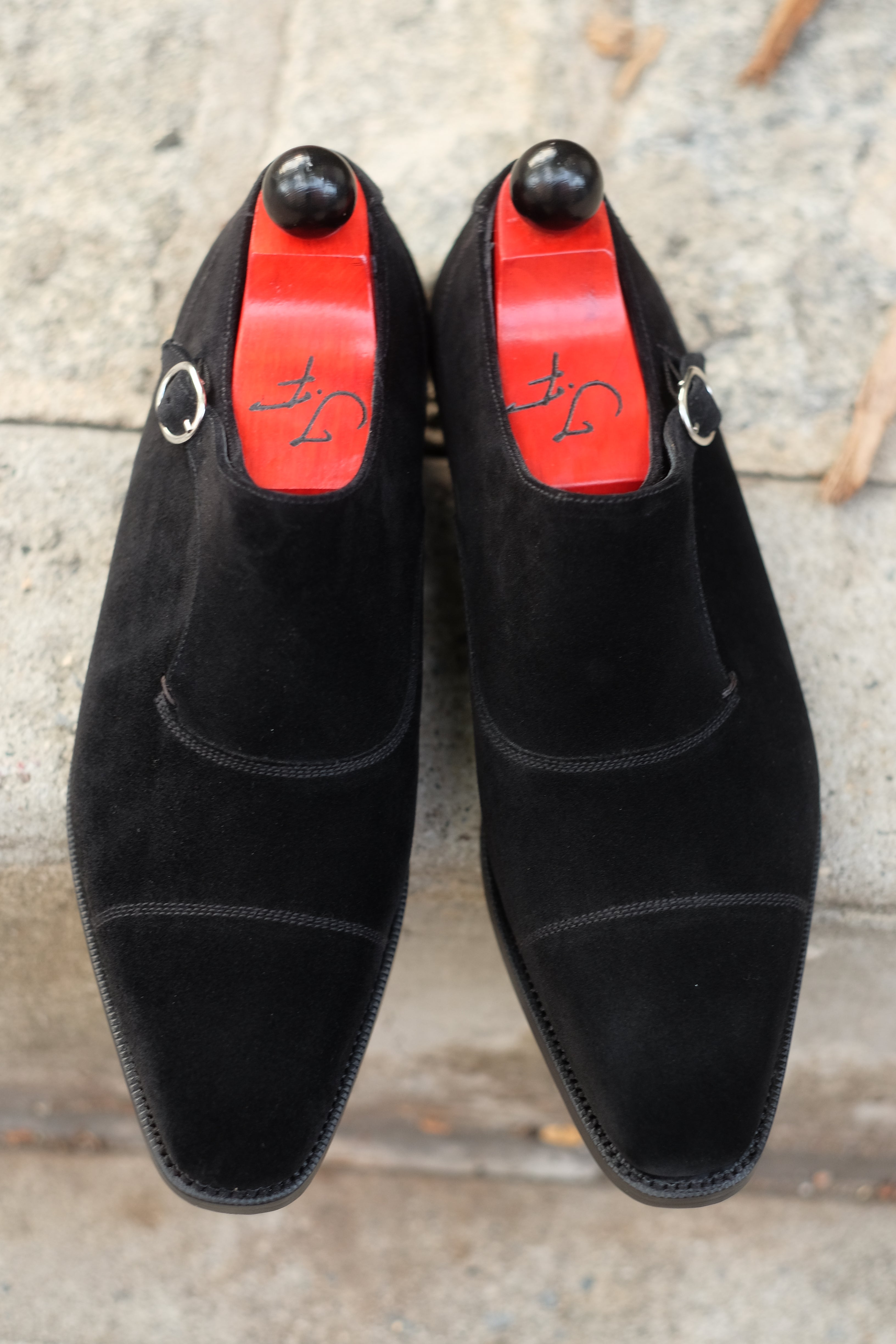 Fauntleroy - MTO - Black Suede-Made To Order Single Monkstrap Captoe Cap Toe-J.FitzPatrick Footwear