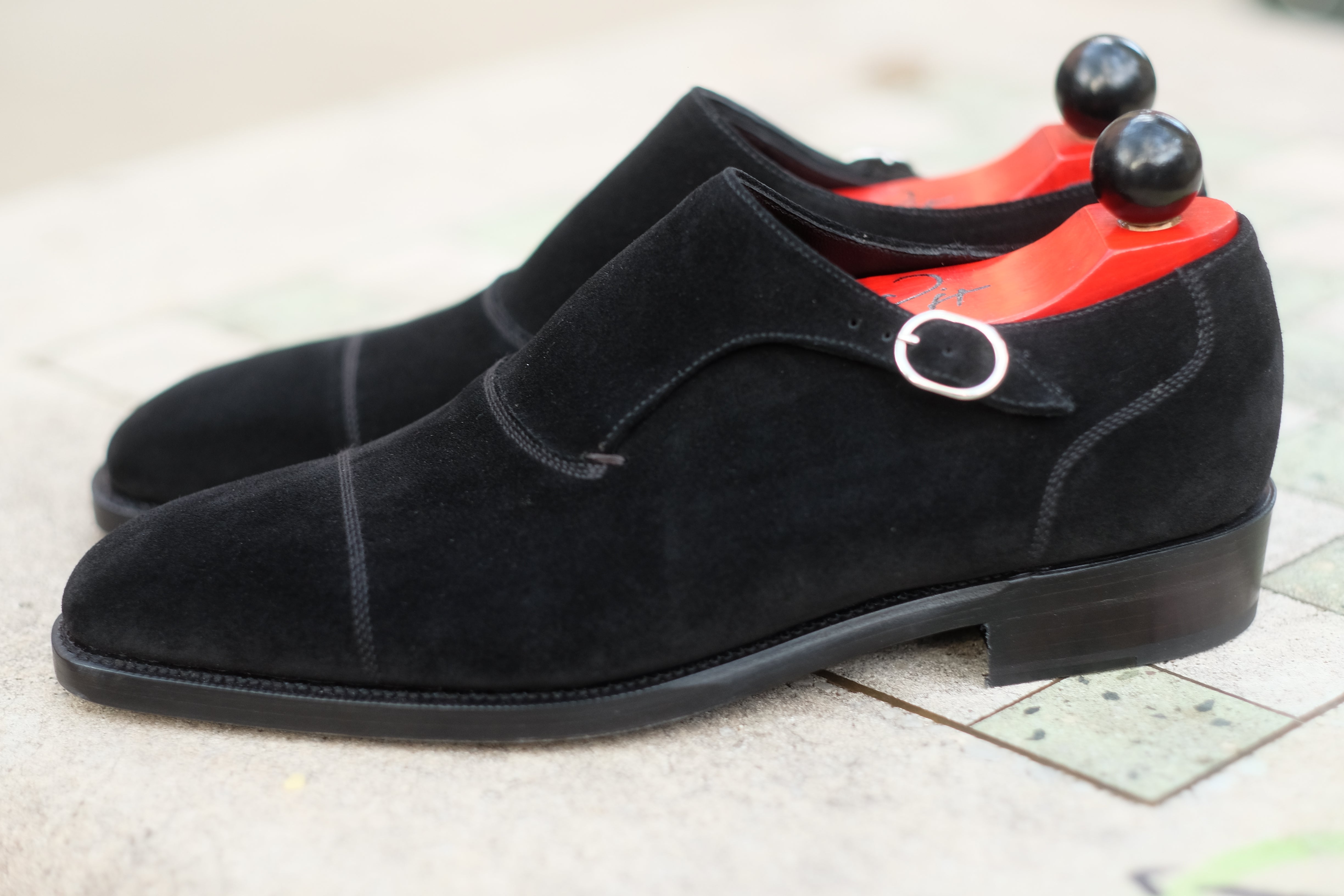 Fauntleroy - MTO - Black Suede-Made To Order Single Monkstrap Captoe Cap Toe-J.FitzPatrick Footwear