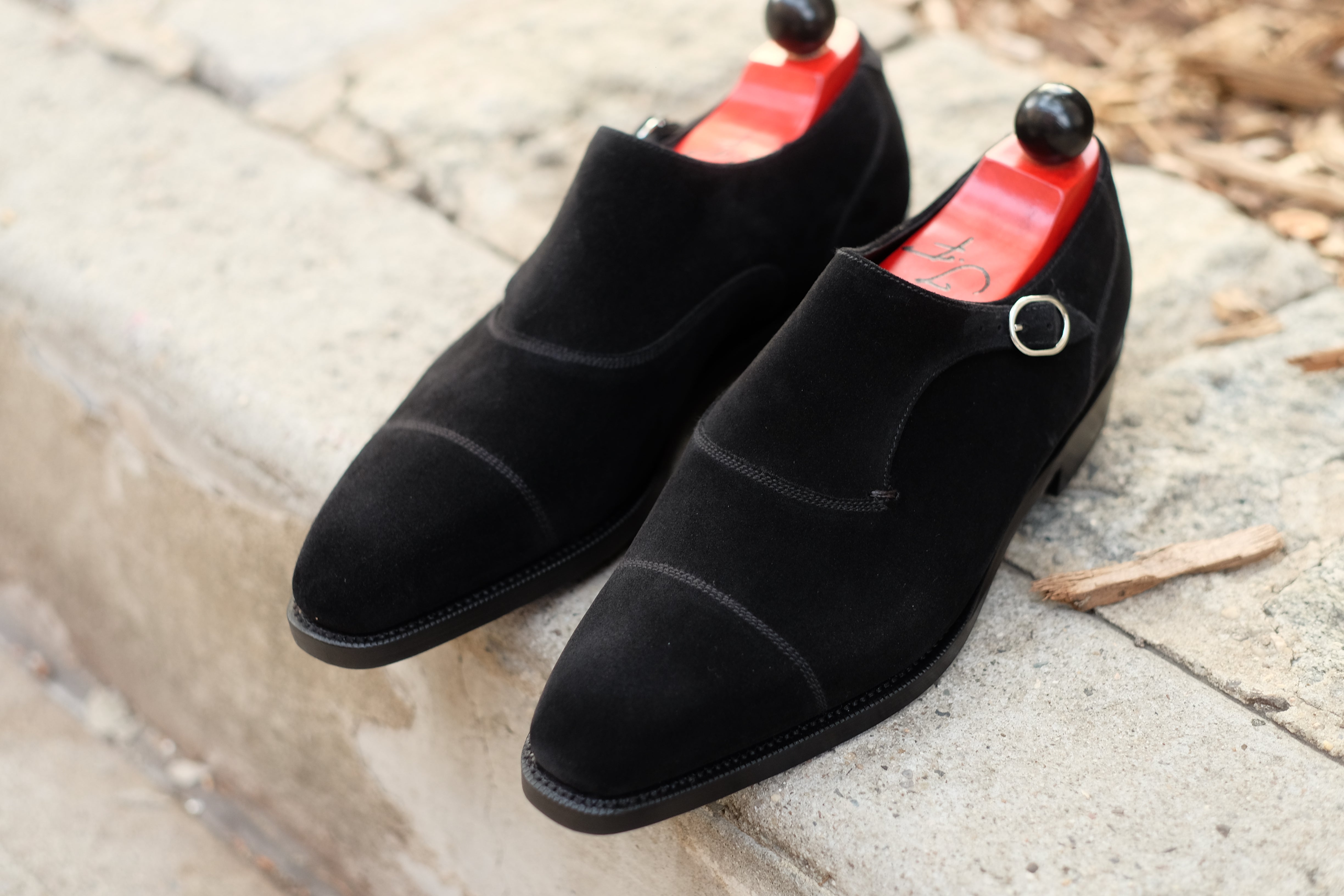 Fauntleroy - MTO - Black Suede-Made To Order Single Monkstrap Captoe Cap Toe-J.FitzPatrick Footwear