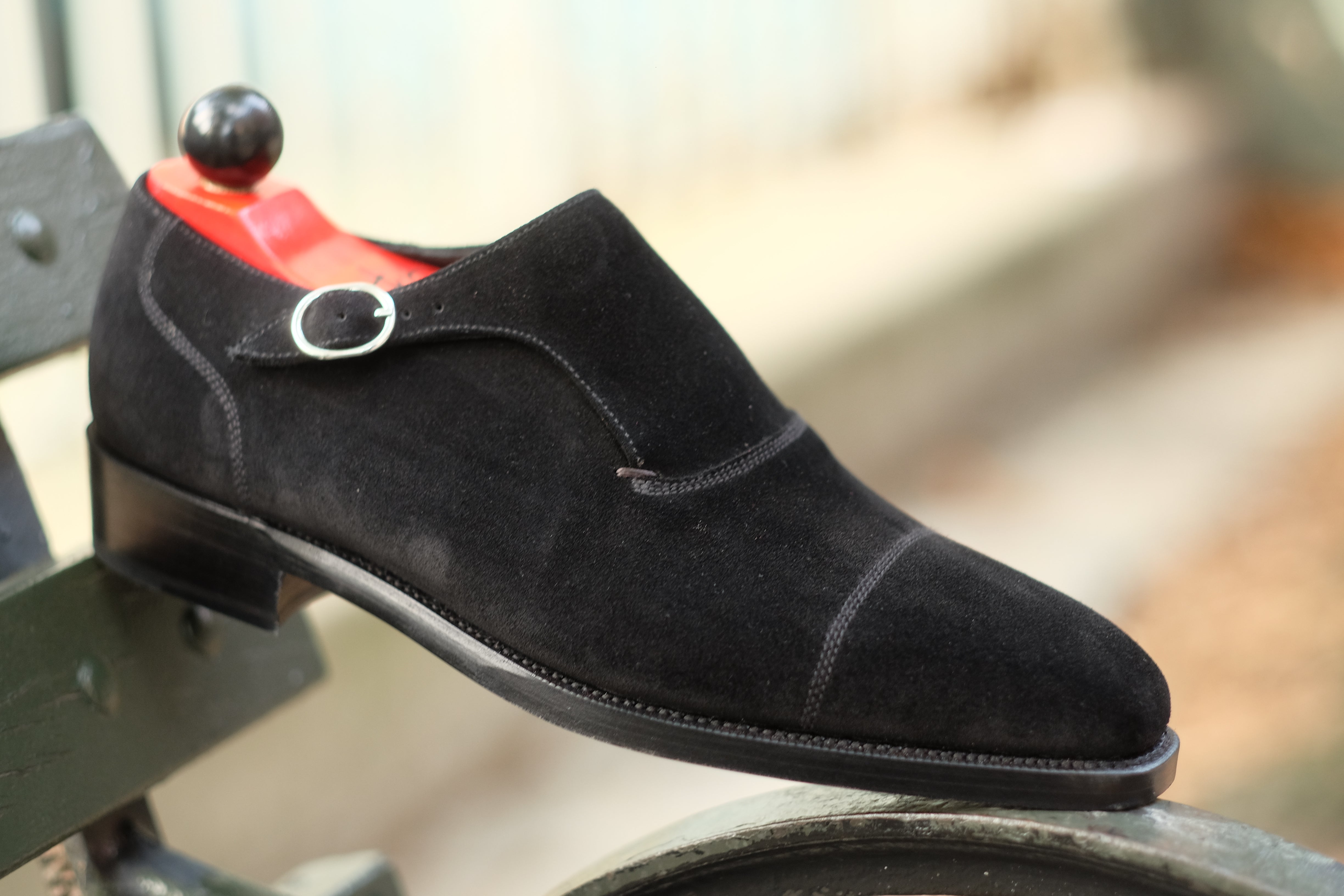 Fauntleroy - MTO - Black Suede-Made To Order Single Monkstrap Captoe Cap Toe-J.FitzPatrick Footwear