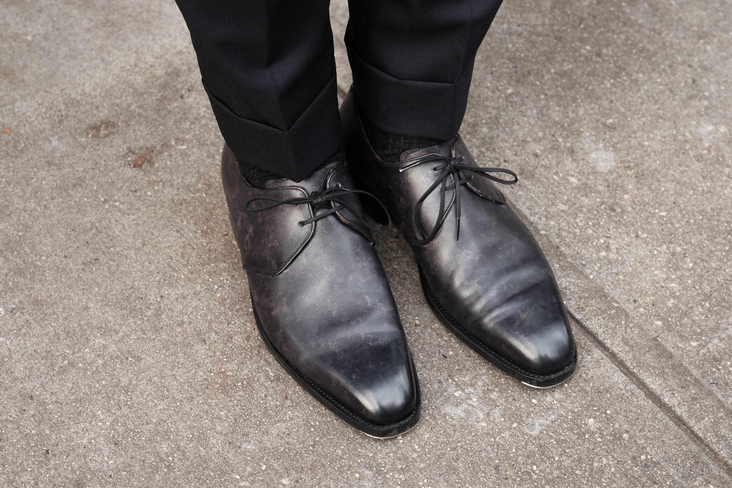 Fremont - Black Marble Patina-Two Eyelet Derbies-J.FitzPatrick Footwear