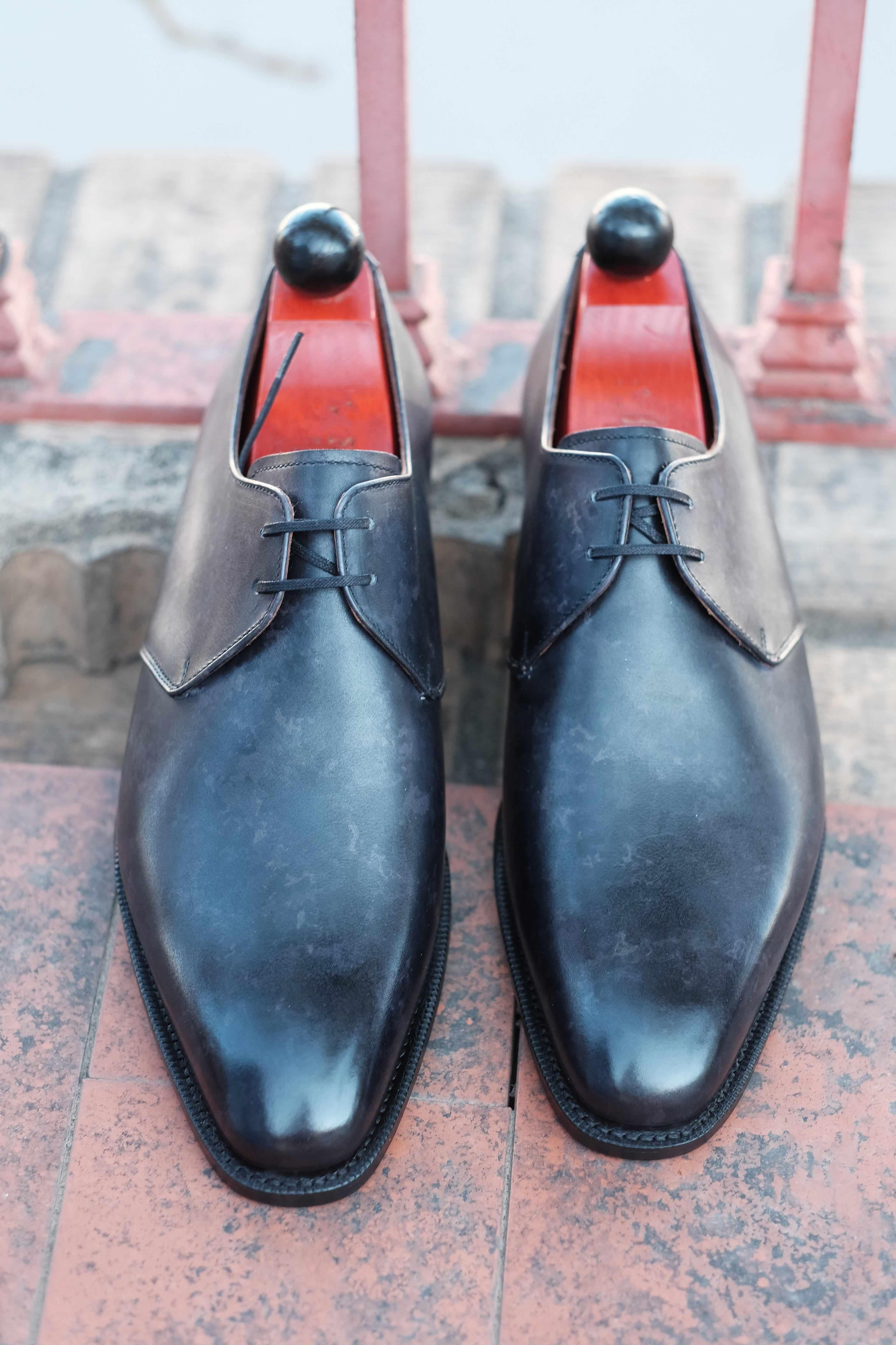 Fremont - Black Marble Patina-Two Eyelet Derbies-J.FitzPatrick Footwear