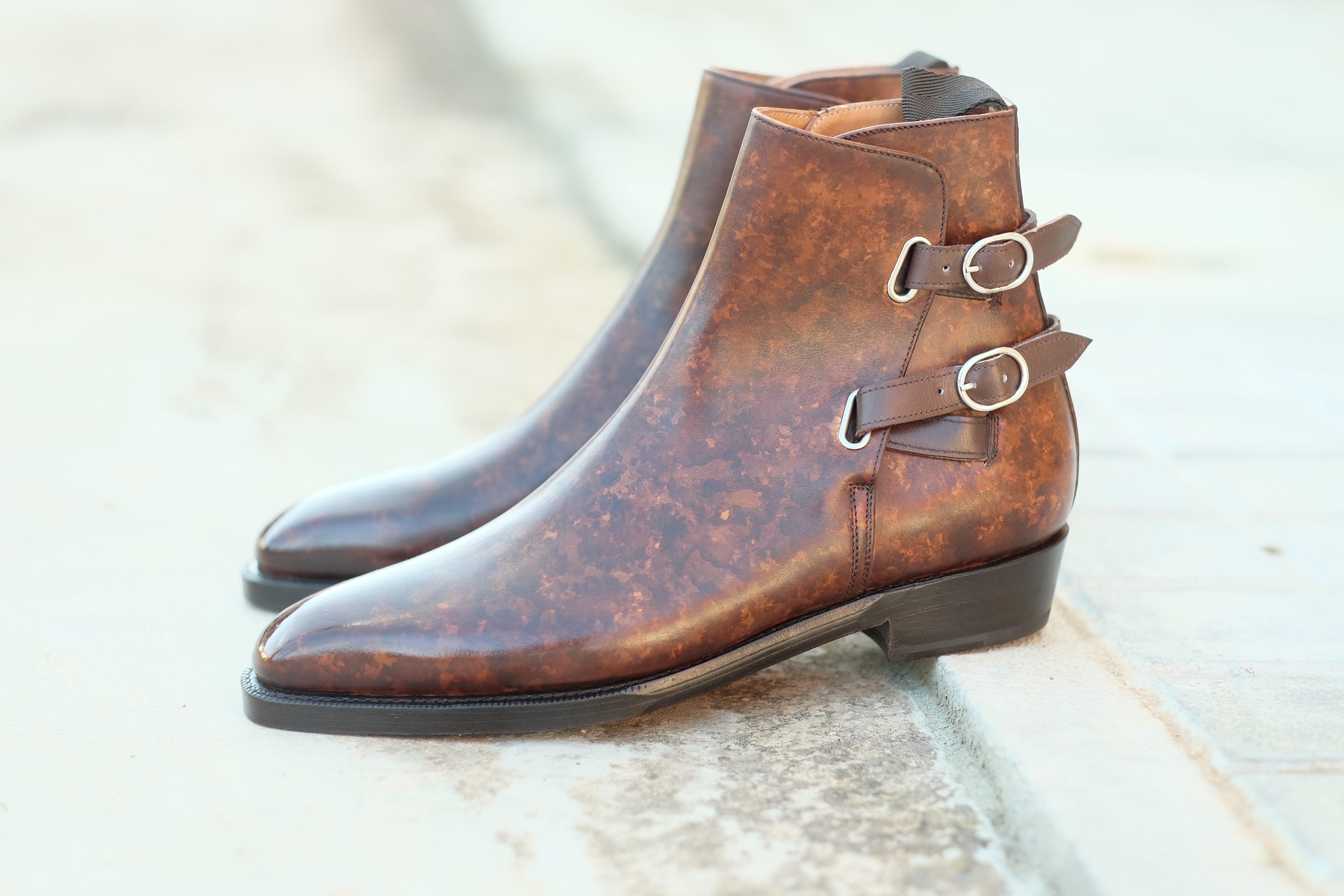 Genesee - MTO - Copper Marble Patina - MGF Last - Double Leather Sole-Made To Order Jodhpur Boots-J.FitzPatrick Footwear