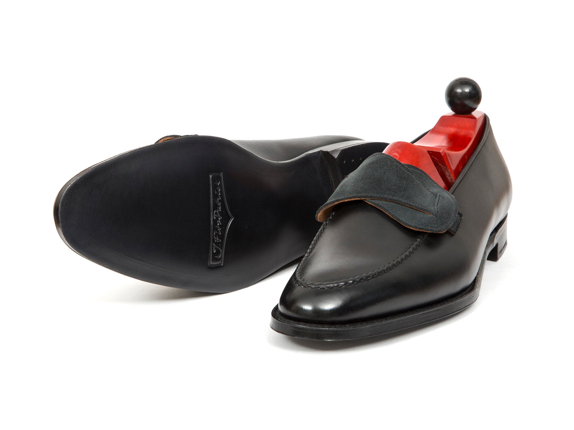 Hawthorne - MTO - Black Calf / Charcoal Suede - TMG Last - Single Leather Sole-Made To Order Butterfly Loafer Hand Stitched-J.FitzPatrick Footwear